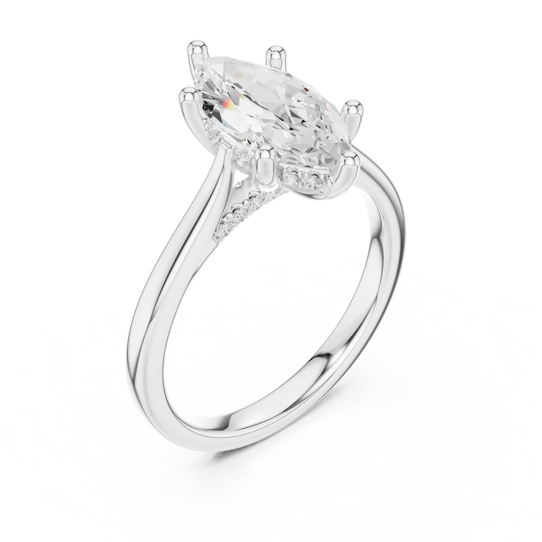 Marquise Cut Diamond Hidden Halo Engagement Ring With Cathedral Pave