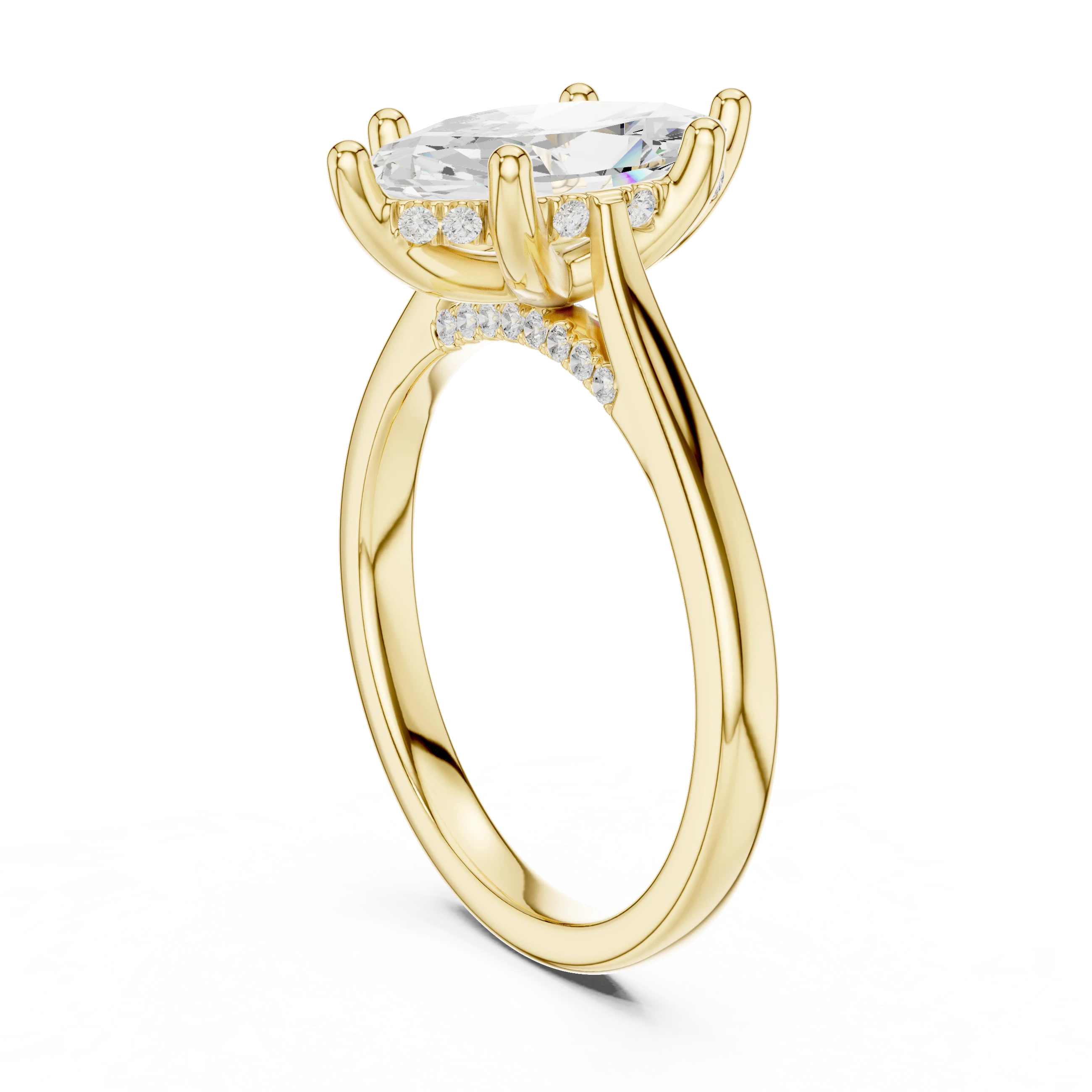 Marquise Cut Diamond Hidden Halo Engagement Ring With Cathedral Pave