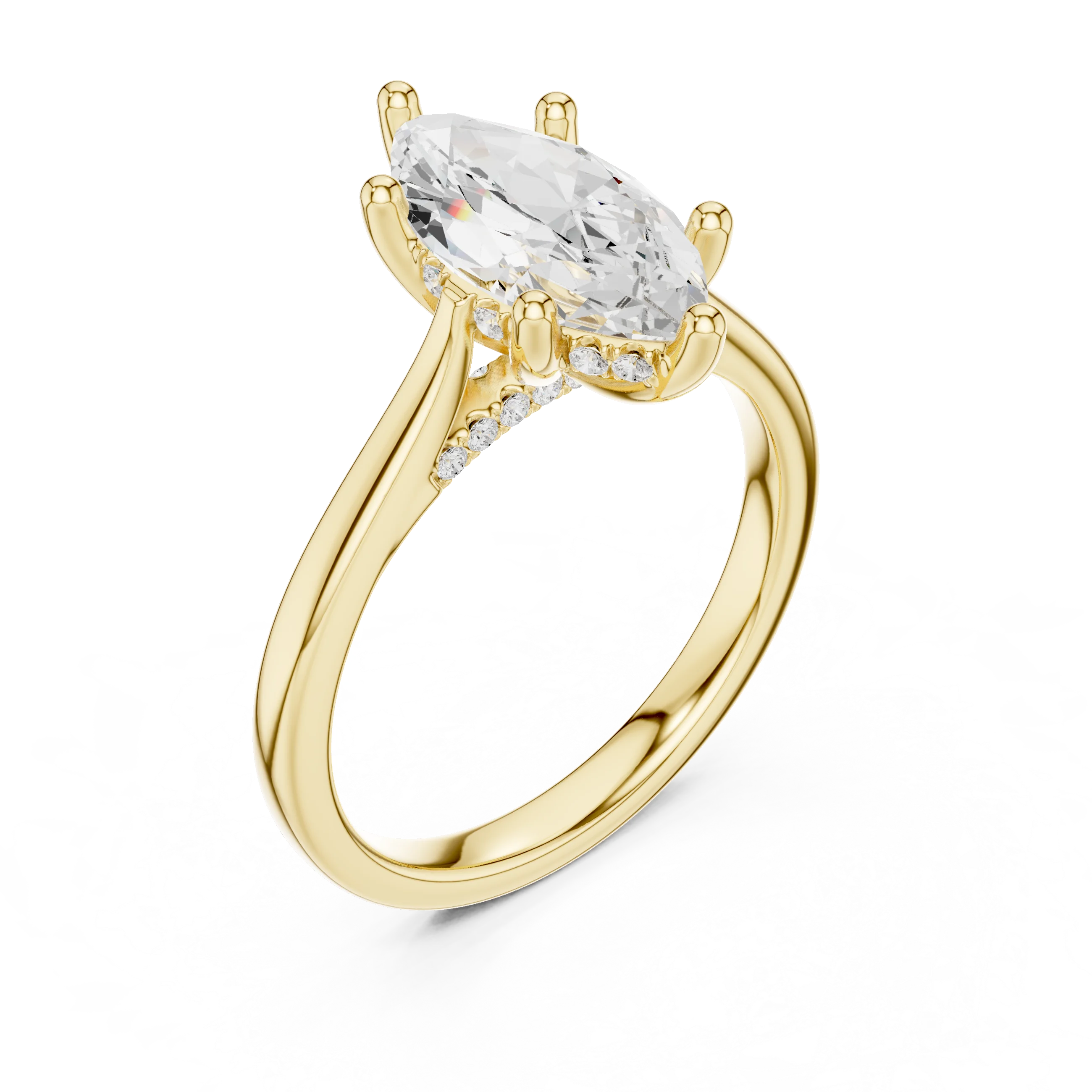 Marquise Cut Diamond Hidden Halo Engagement Ring With Cathedral Pave