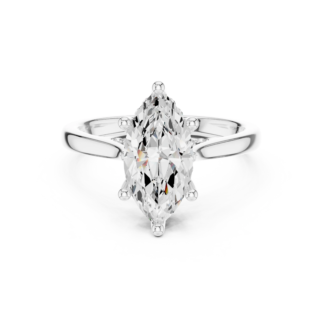 Marquise Cut Diamond Hidden Halo Engagement Ring With Cathedral Pave