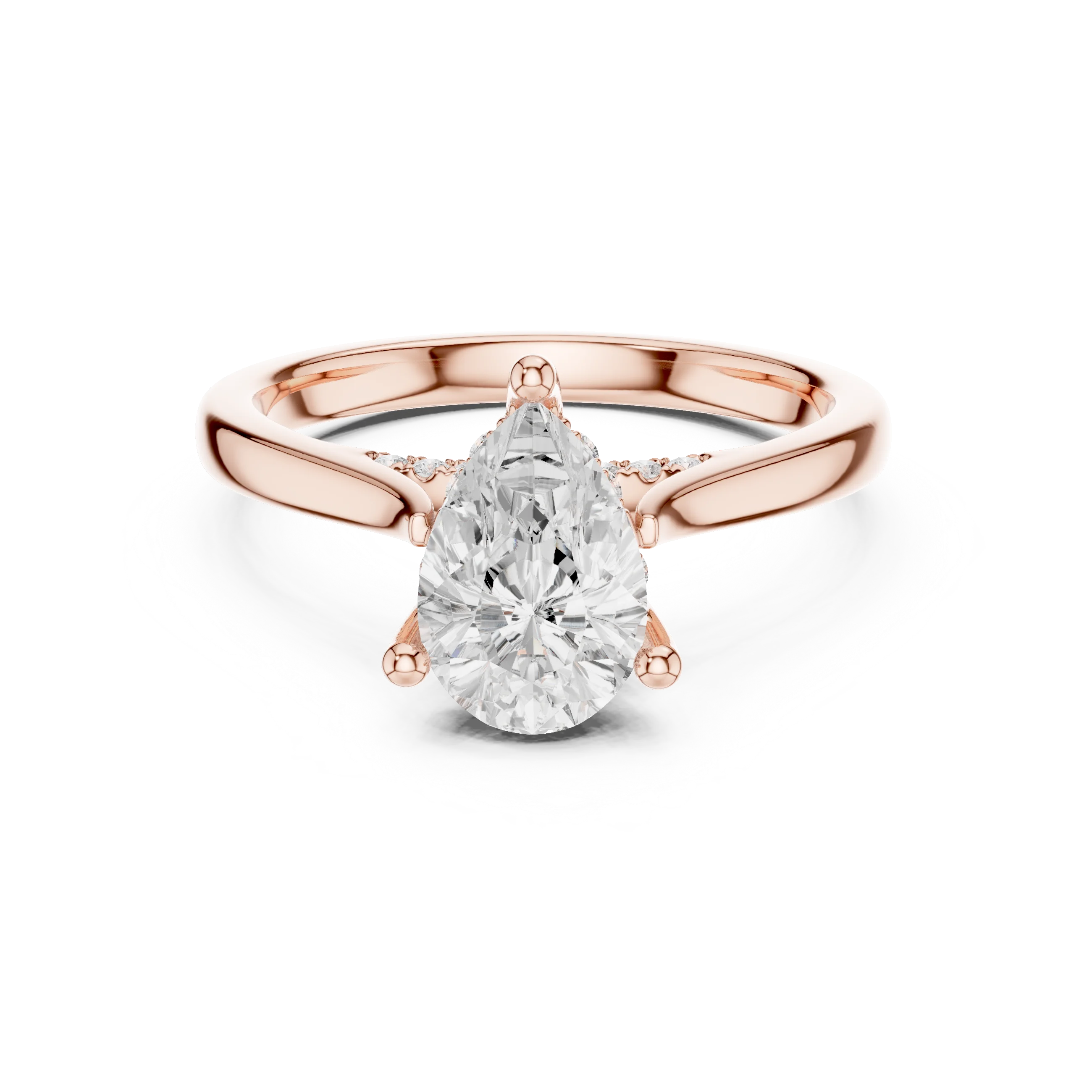 Pear Cut Diamond Hidden Halo Engagement Ring With Cathedral Pave