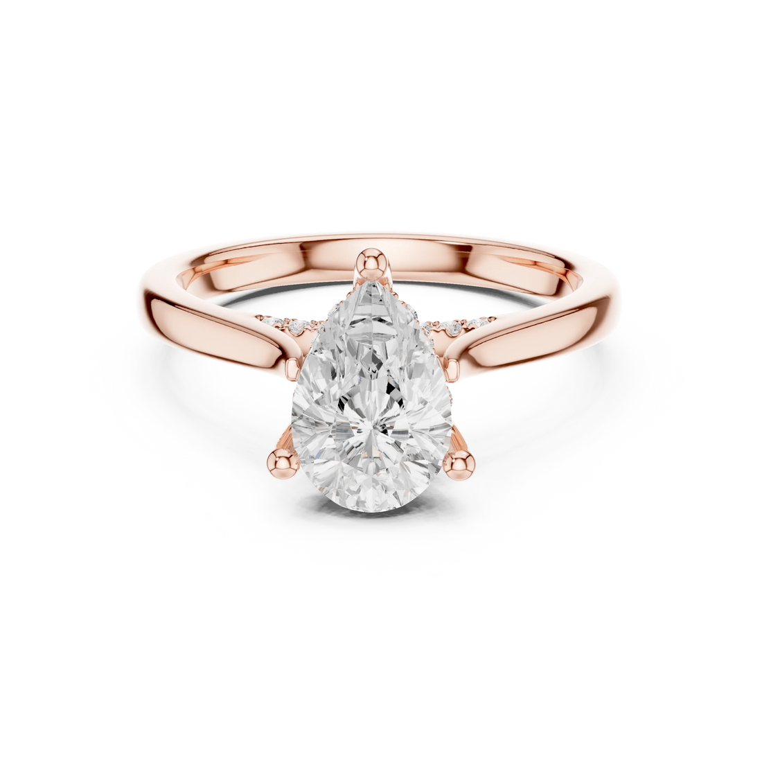 Pear Cut Diamond Hidden Halo Engagement Ring With Cathedral Pave