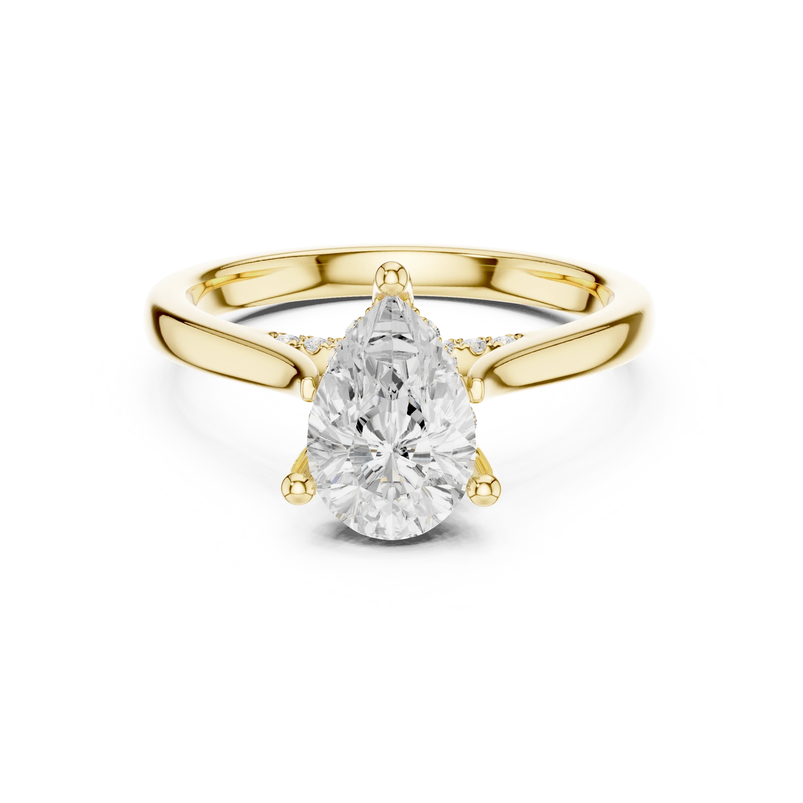 Pear Cut Diamond Hidden Halo Engagement Ring With Cathedral Pave