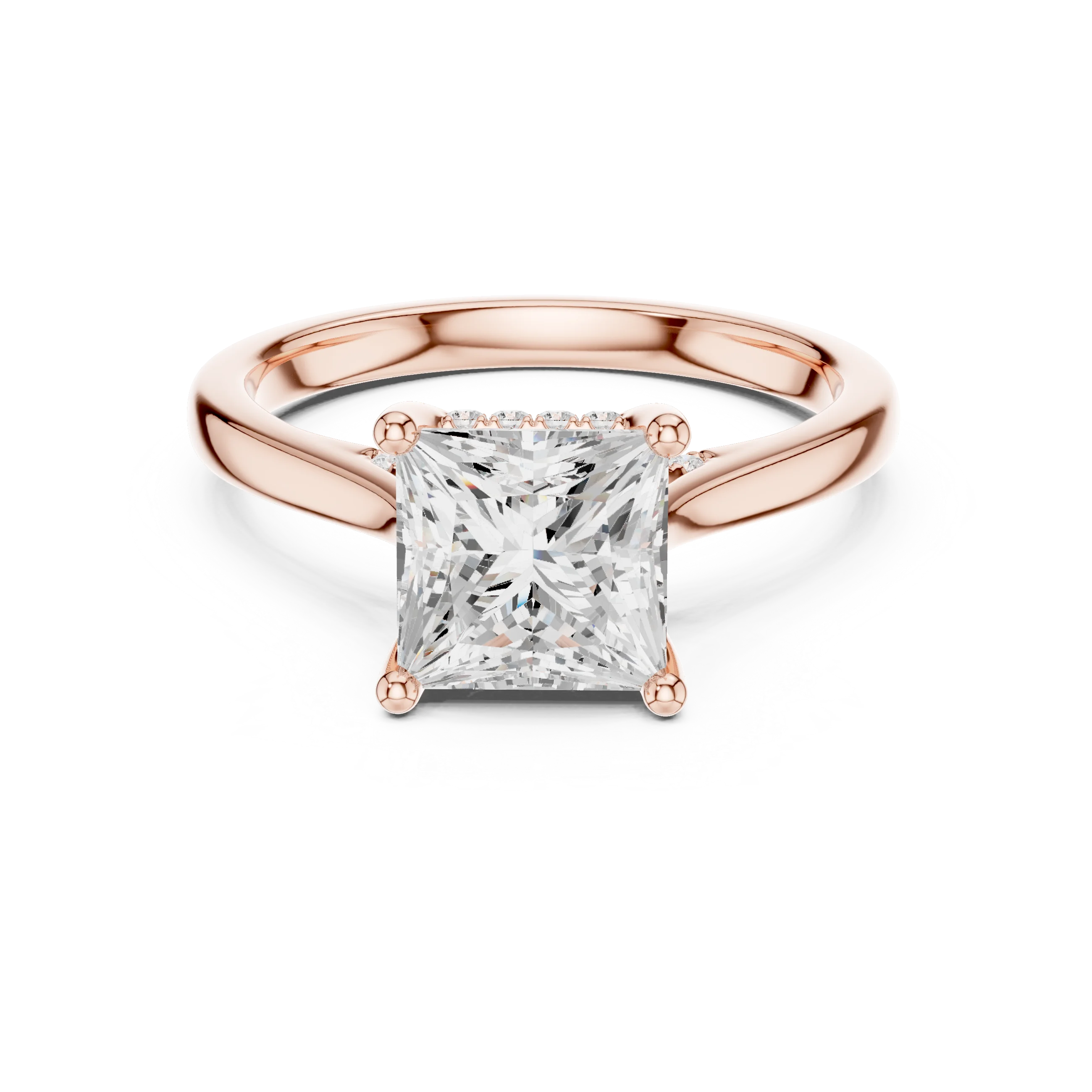 Princess Cut Diamond Hidden Halo Engagement Ring With Cathedral Pave