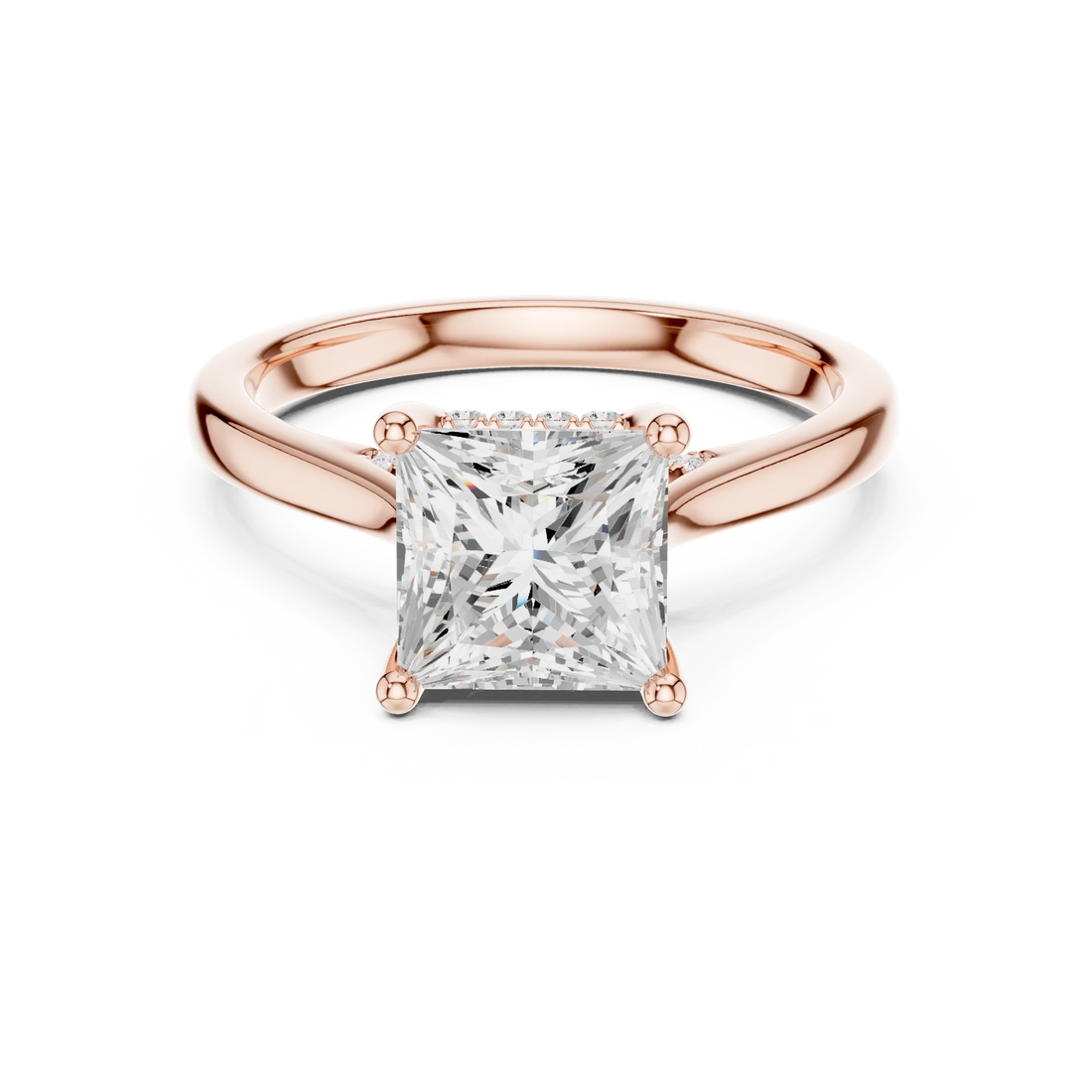 Princess Cut Diamond Hidden Halo Engagement Ring With Cathedral Pave