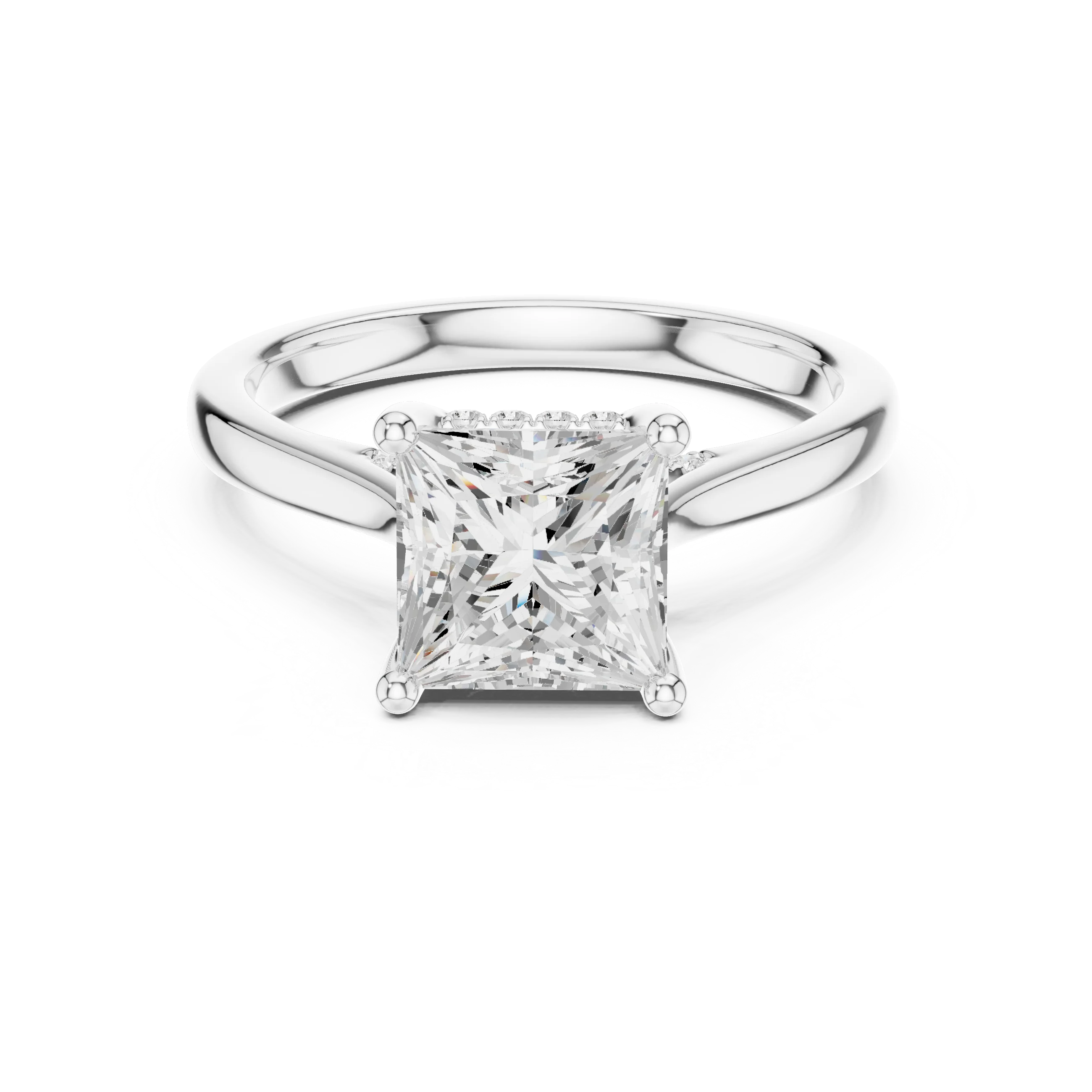 Princess Cut Diamond Hidden Halo Engagement Ring With Cathedral Pave