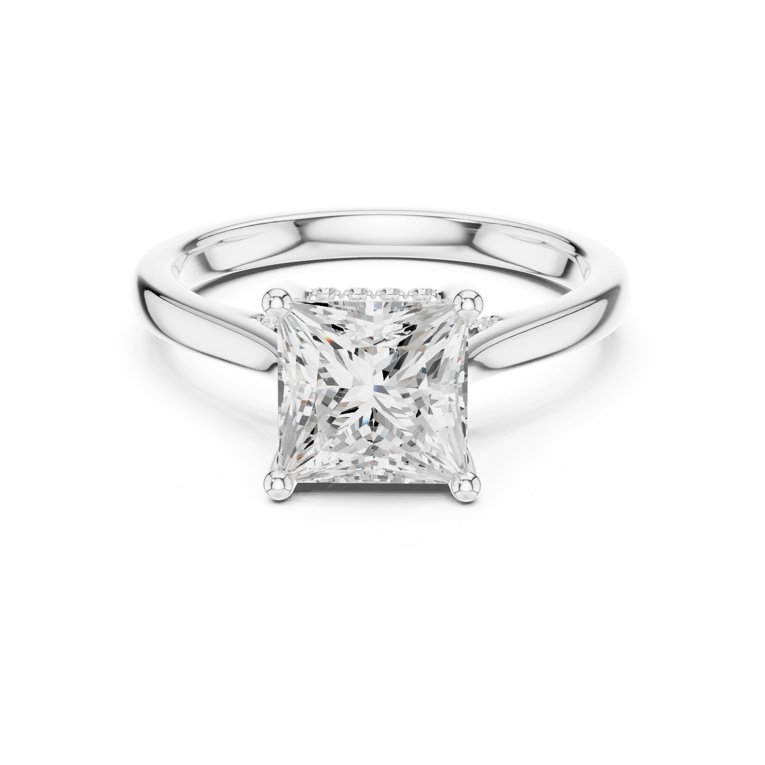 Princess Cut Diamond Hidden Halo Engagement Ring With Cathedral Pave