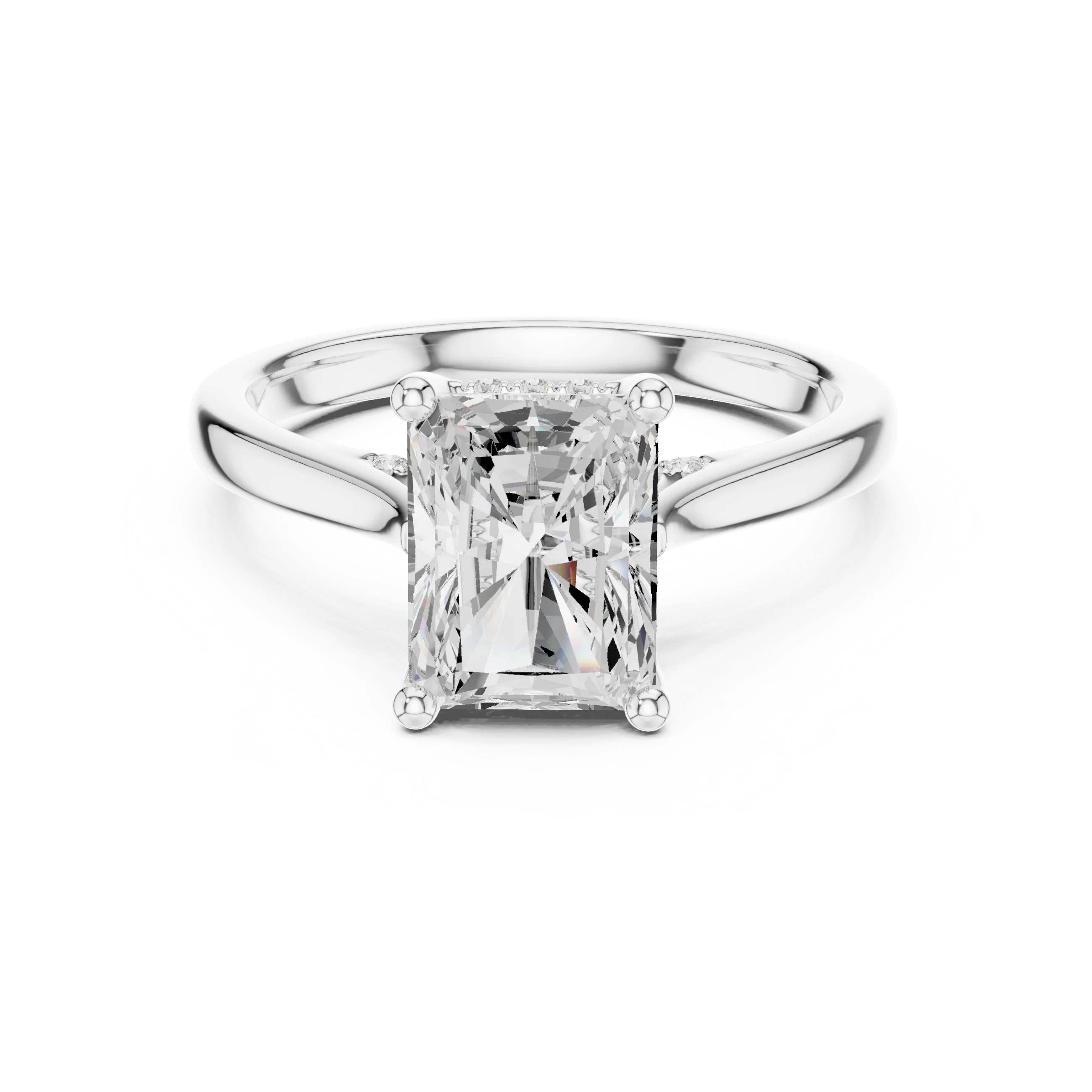 Radiant Cut Diamond Hidden Halo Engagement Ring With Cathedral Pave