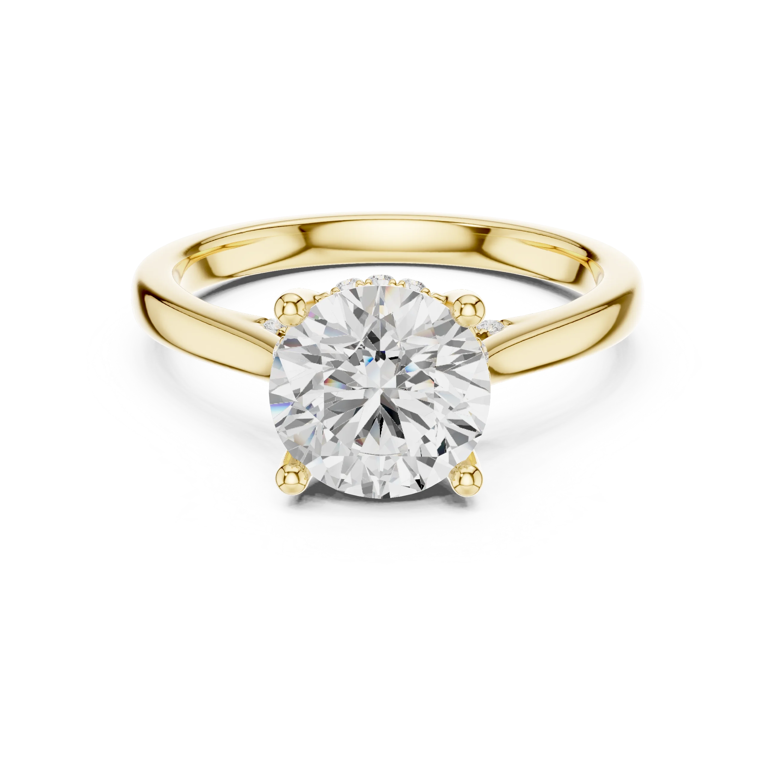 Round Cut Diamond Hidden Halo Engagement Ring With Cathedral Pave