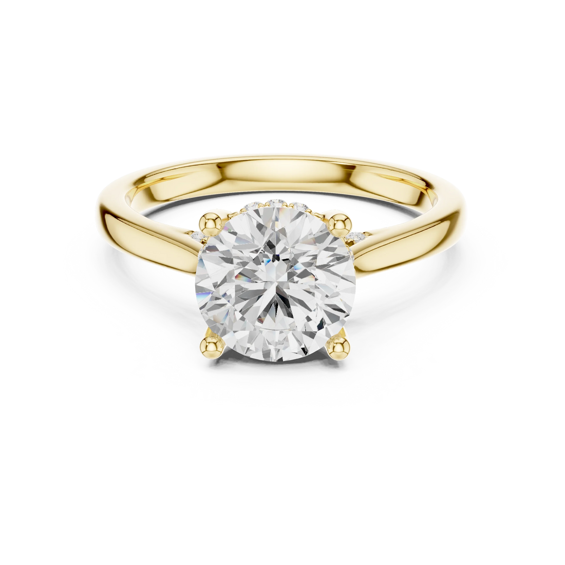Round Cut Diamond Hidden Halo Engagement Ring With Cathedral Pave