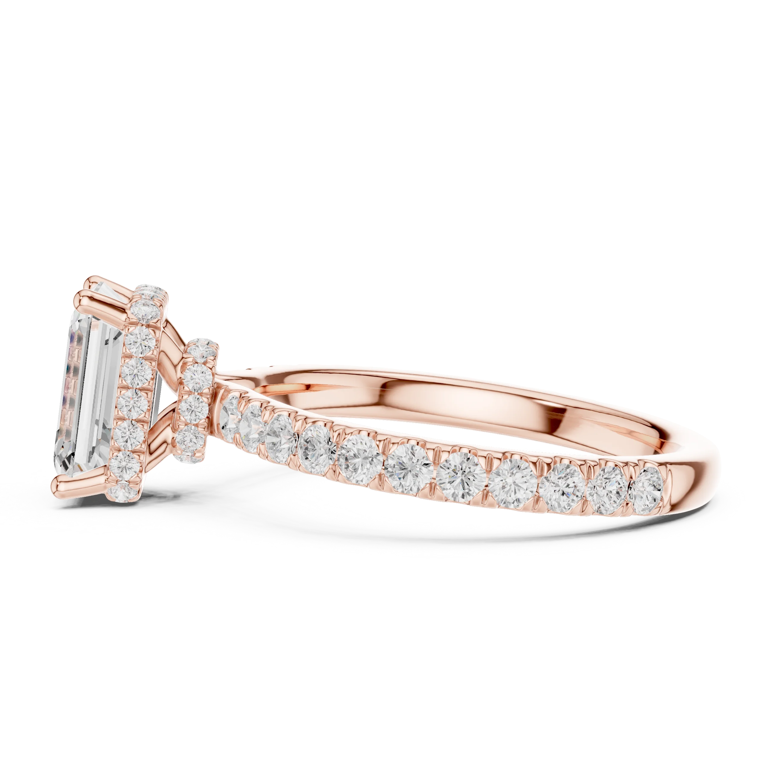 Emerald Cut Diamond Double Halo Pave Engagement Ring