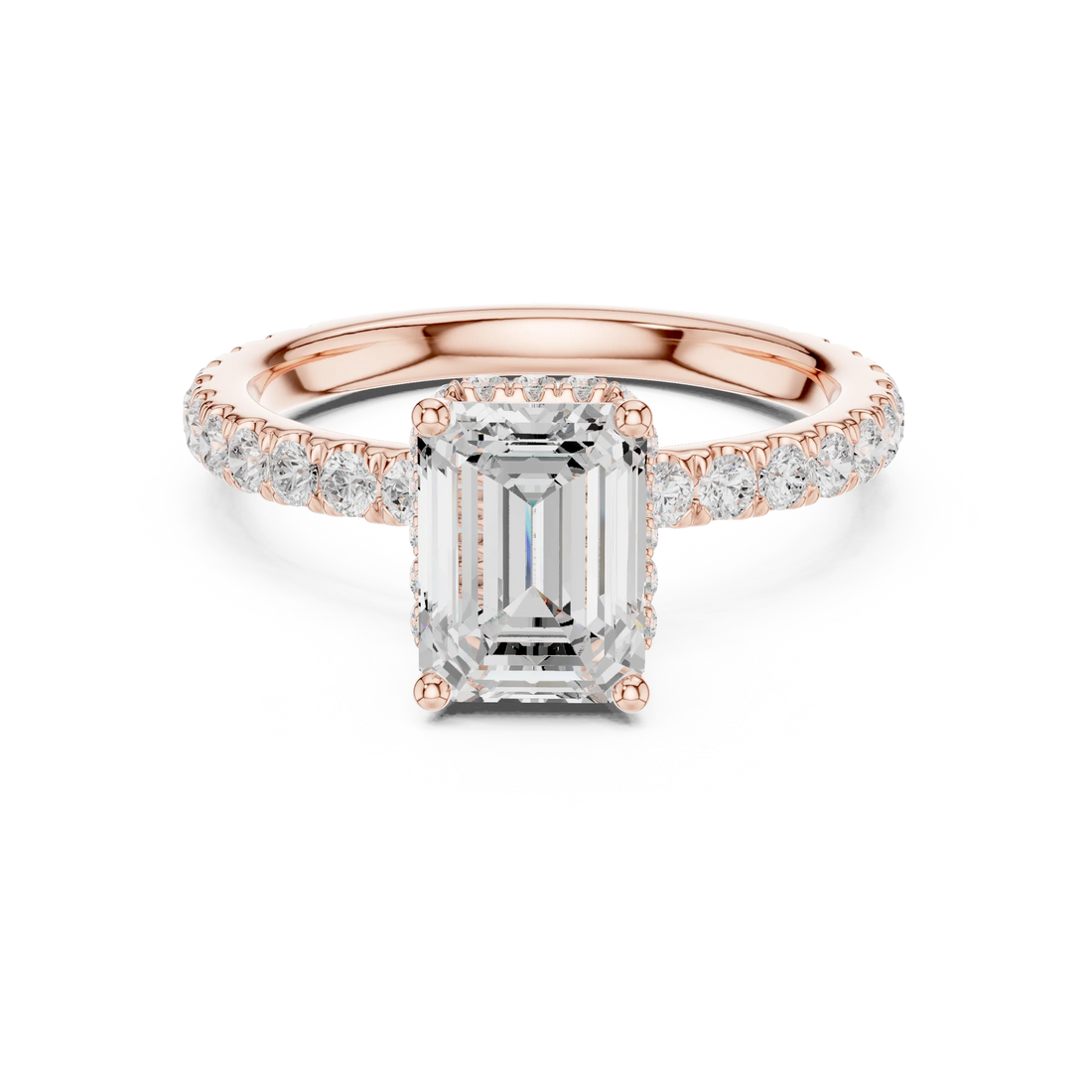 Emerald Cut Diamond Double Halo Pave Engagement Ring