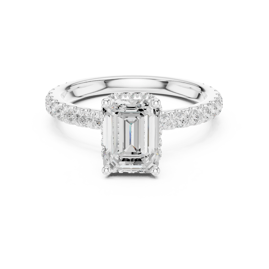 Emerald Cut Diamond Double Halo Pave Engagement Ring