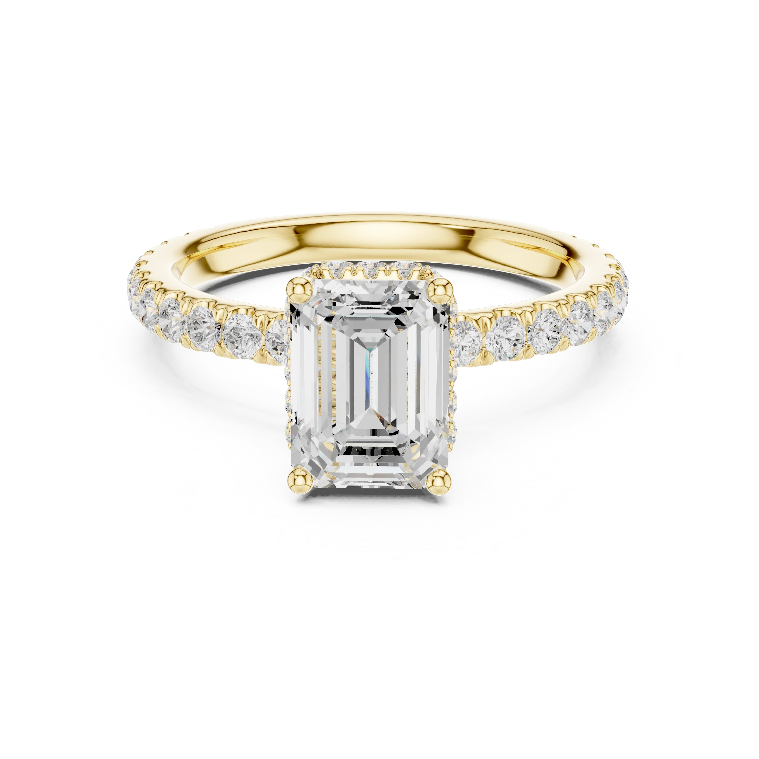 Emerald Cut Diamond Double Halo Pave Engagement Ring