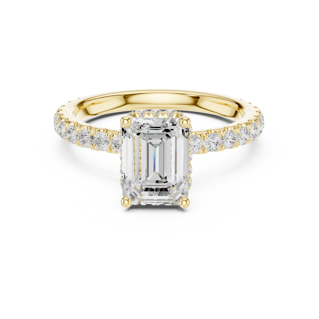 Emerald Cut Diamond Double Halo Pave Engagement Ring