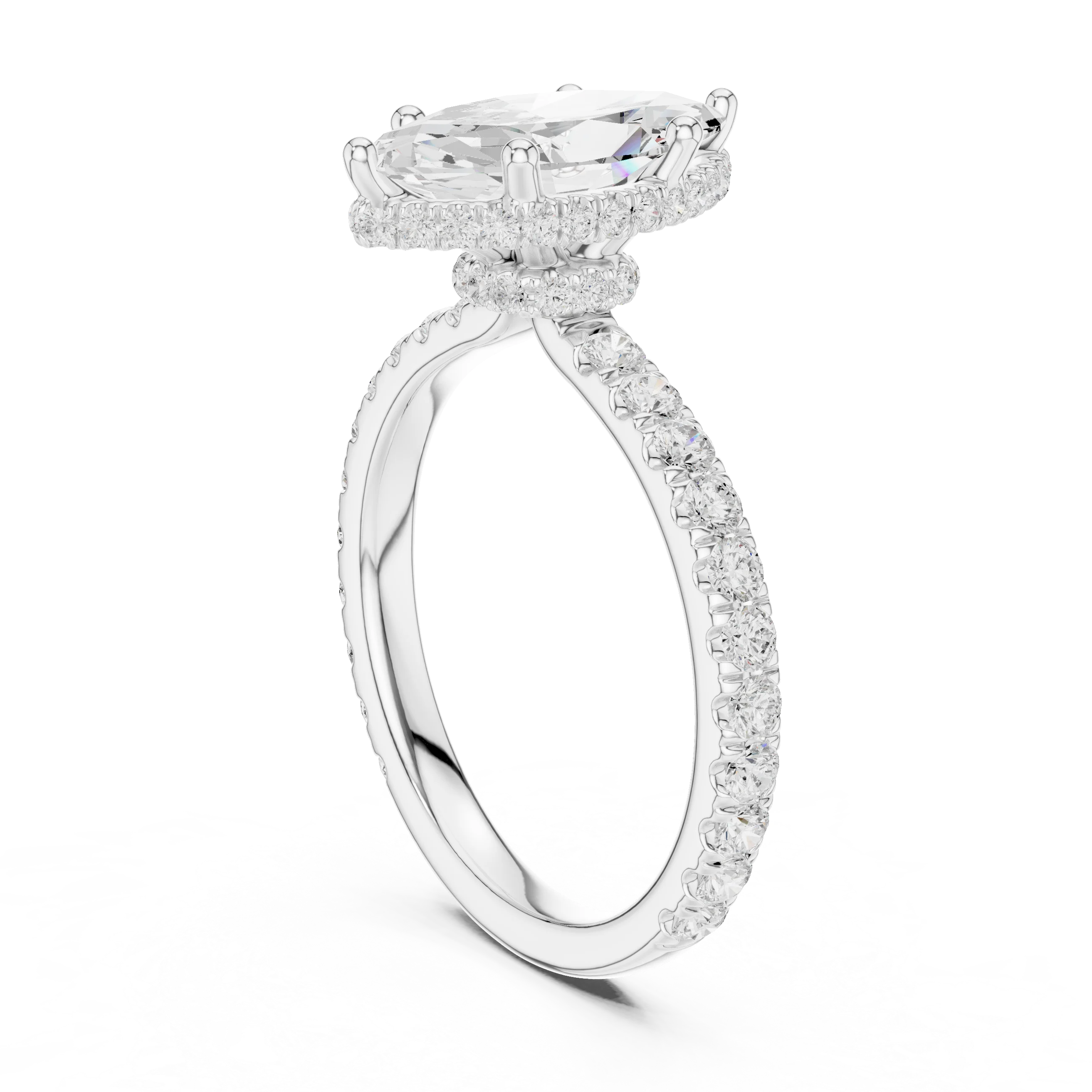 Marquise Cut Diamond Double Halo Pave Engagement Ring