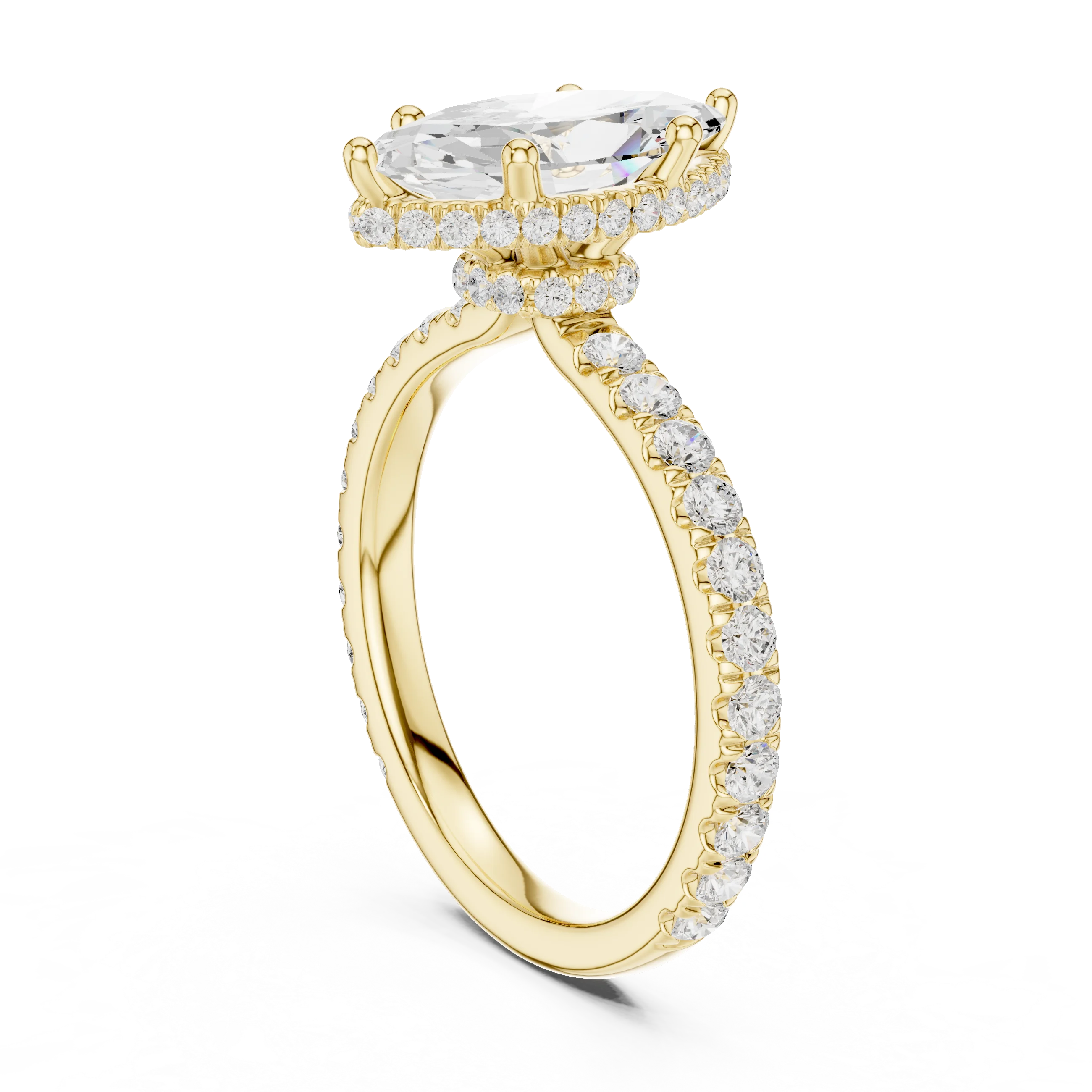 Marquise Cut Diamond Double Halo Pave Engagement Ring