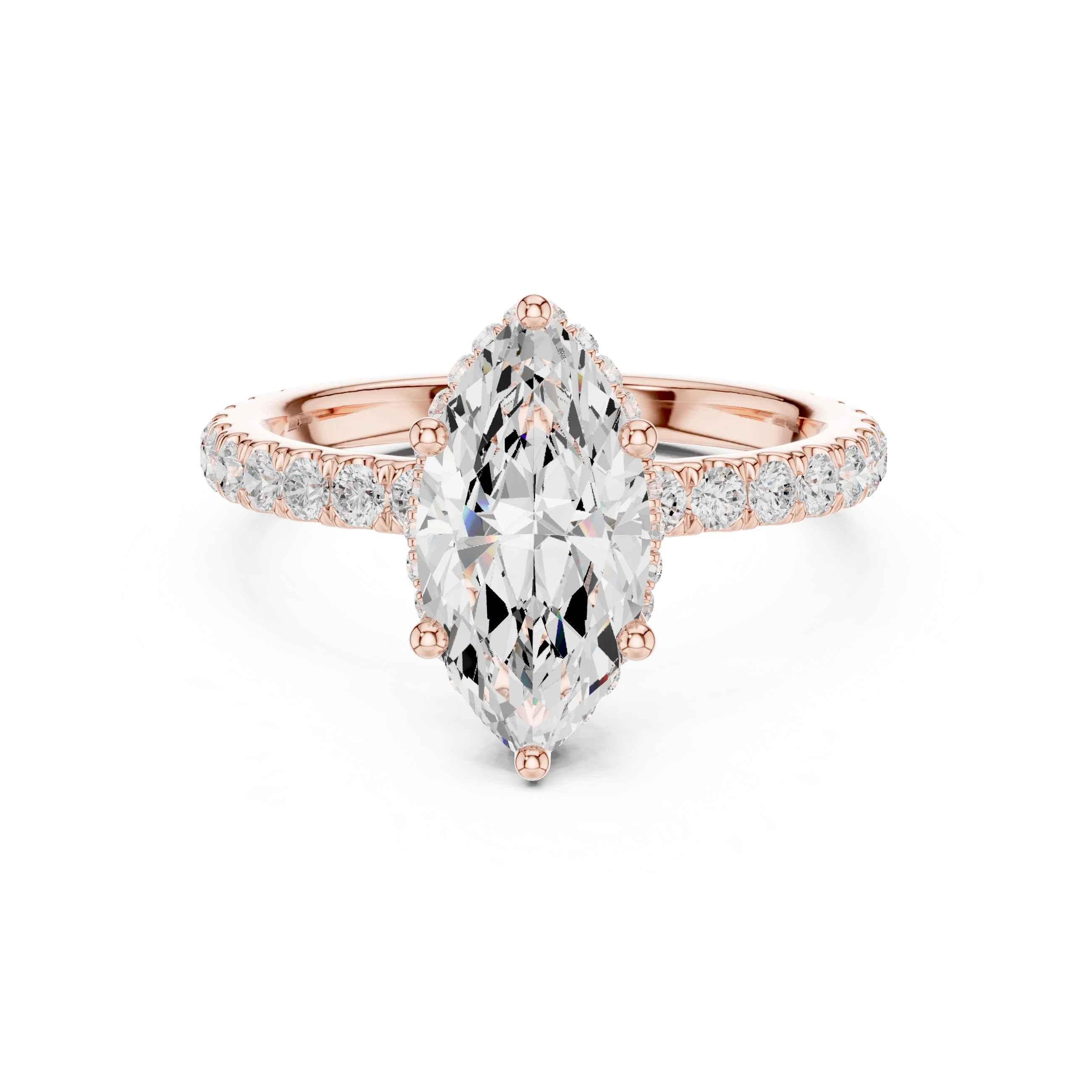 Marquise Cut Diamond Double Halo Pave Engagement Ring