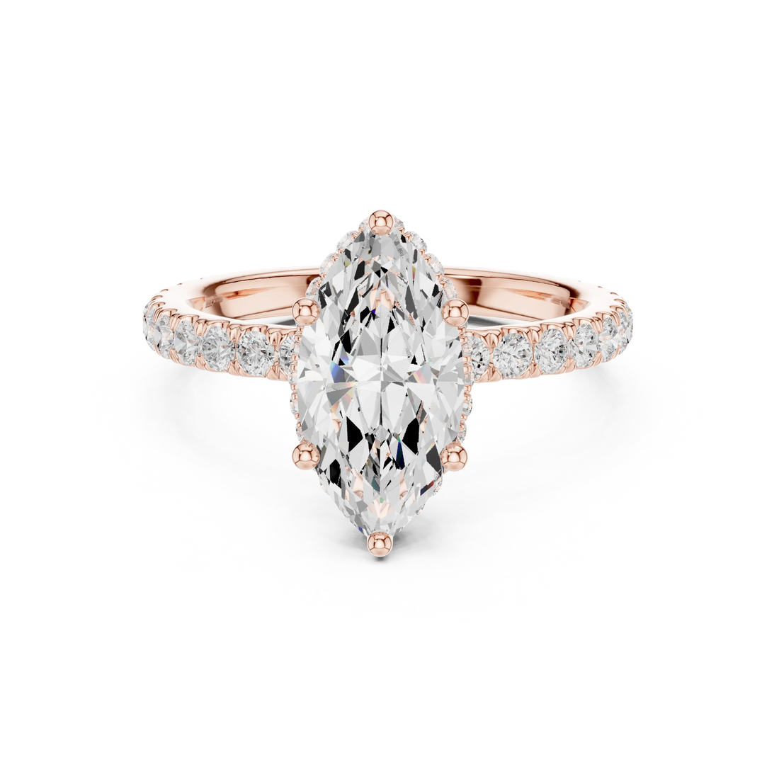 Marquise Cut Diamond Double Halo Pave Engagement Ring