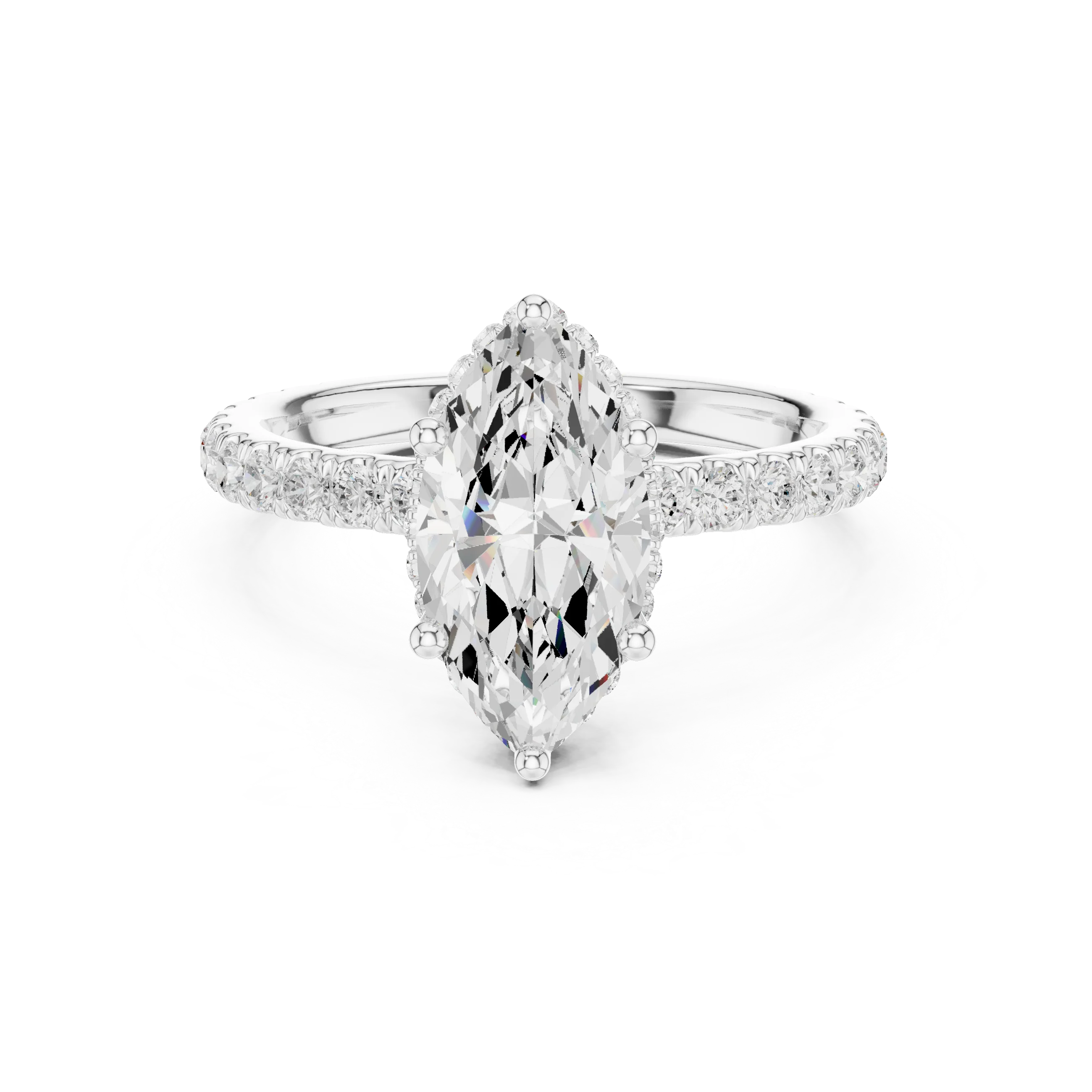Marquise Cut Diamond Double Halo Pave Engagement Ring