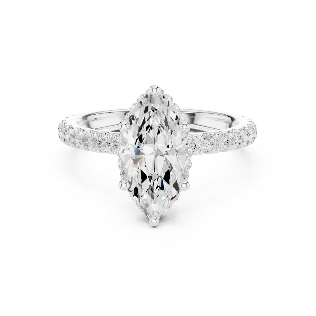 Marquise Cut Diamond Double Halo Pave Engagement Ring