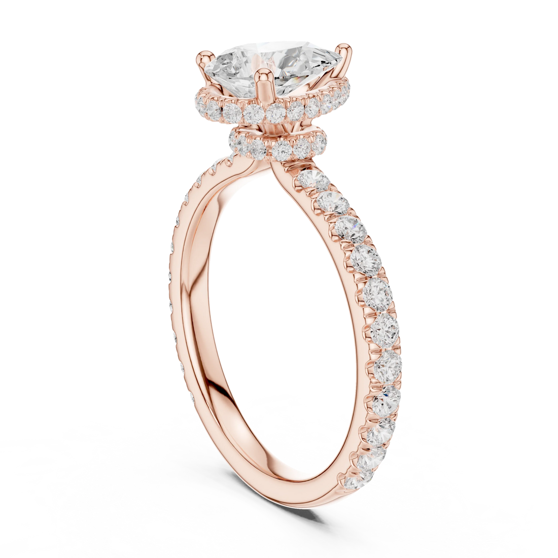 Pear Cut Diamond Double Halo Pave Engagement Ring