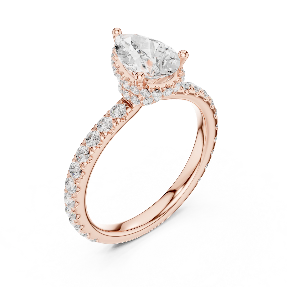 Pear Cut Diamond Double Halo Pave Engagement Ring