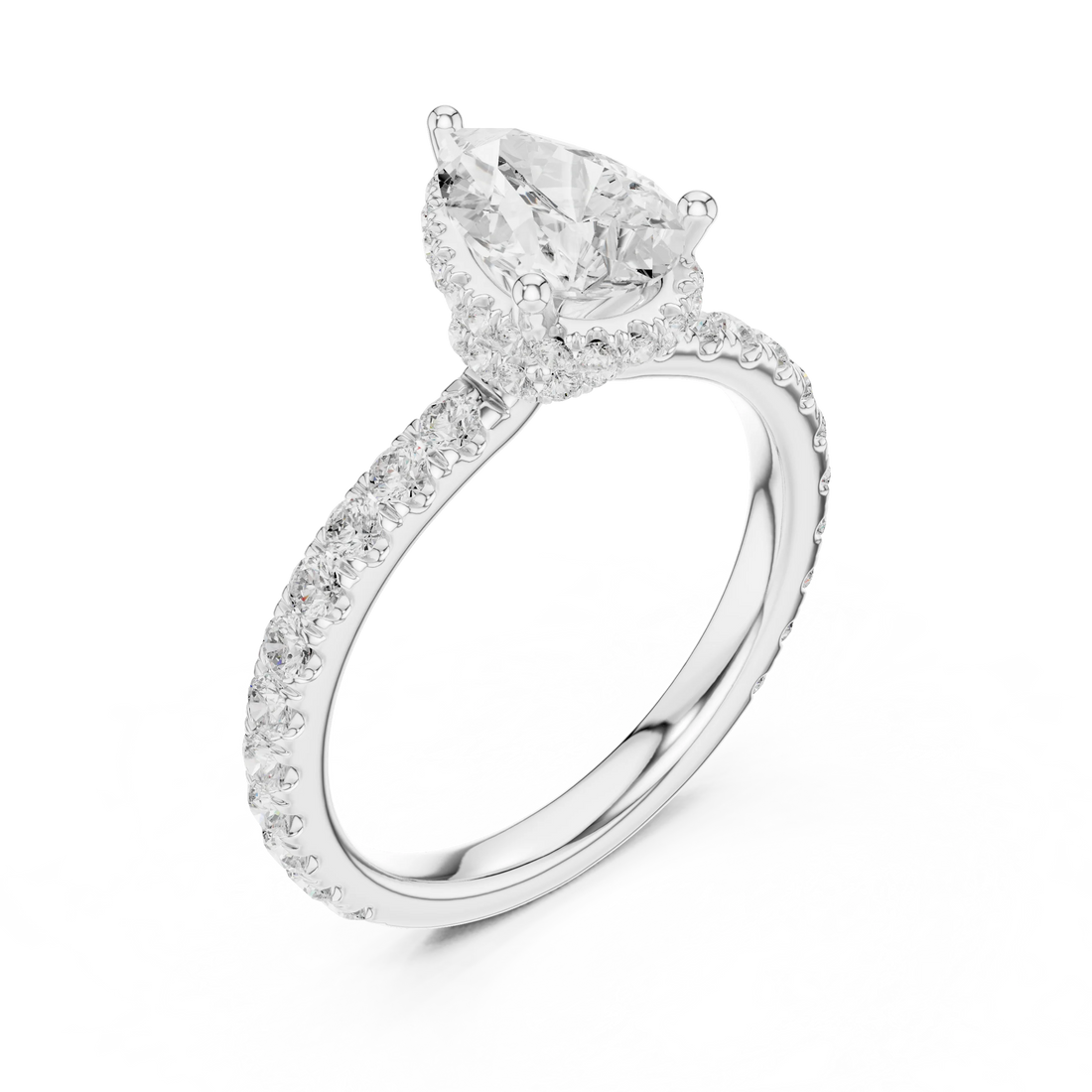 Pear Cut Diamond Double Halo Pave Engagement Ring