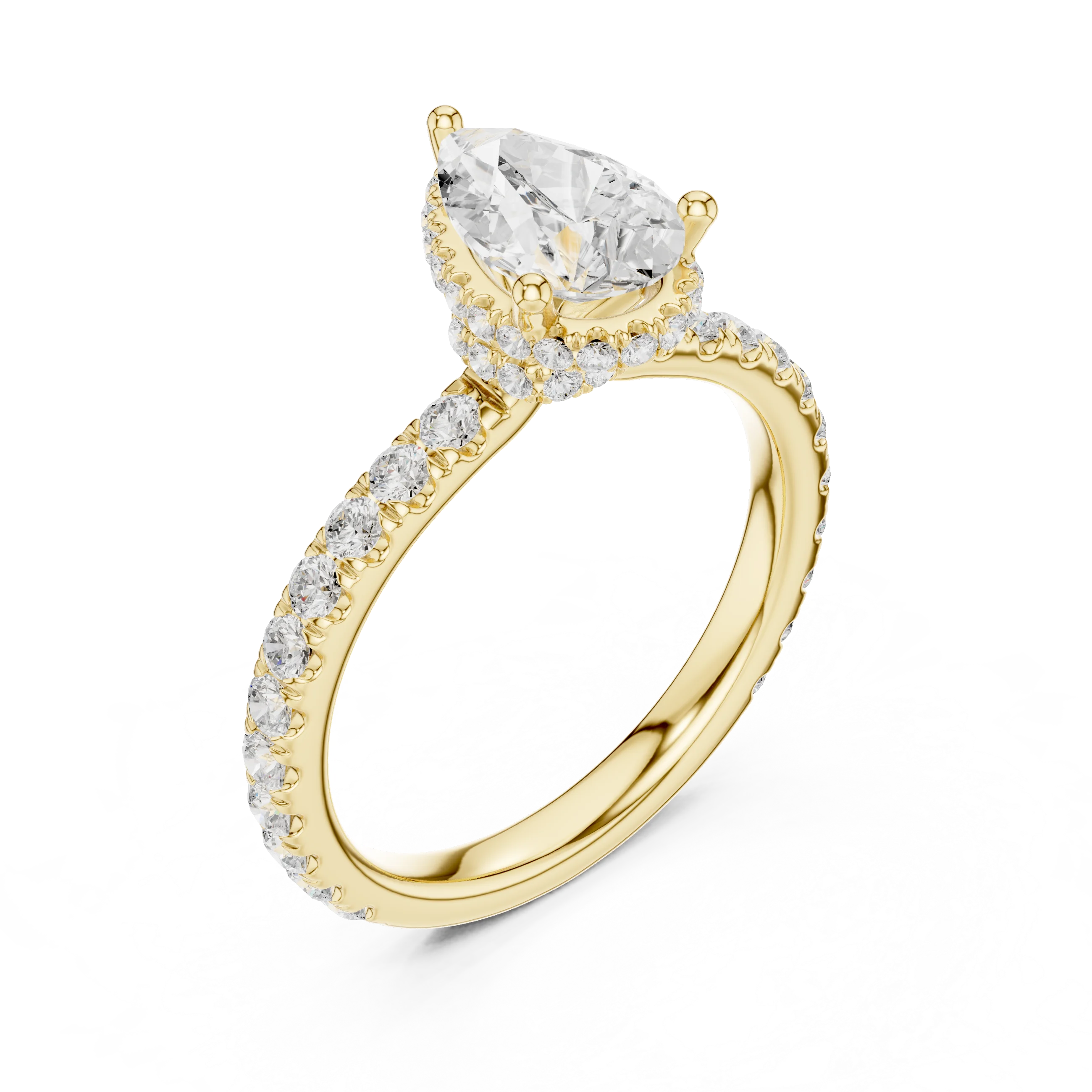 Pear Cut Diamond Double Halo Pave Engagement Ring