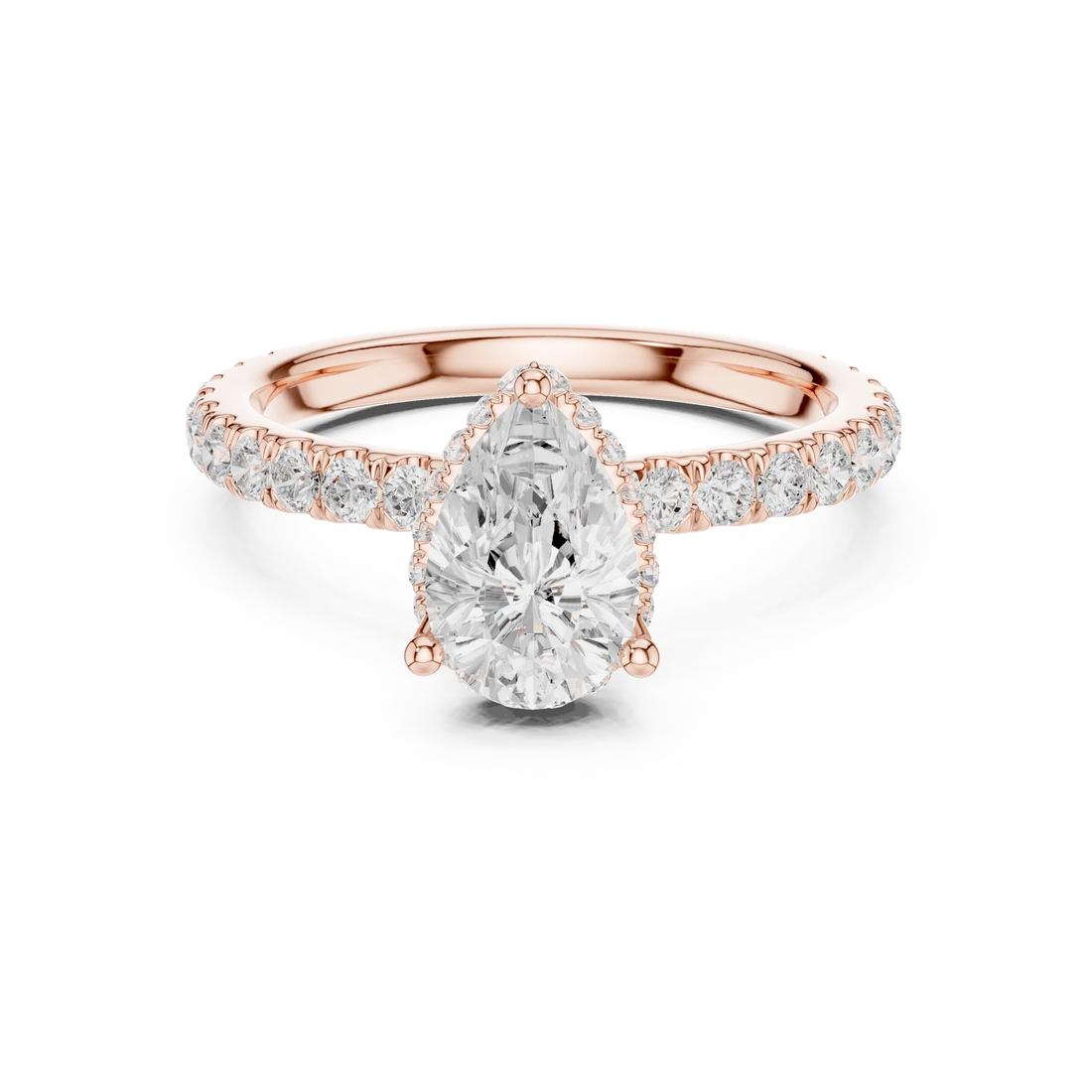 Pear Cut Diamond Double Halo Pave Engagement Ring