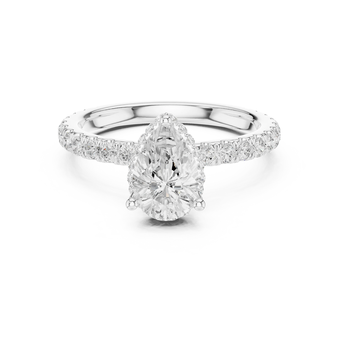 Pear Cut Diamond Double Halo Pave Engagement Ring