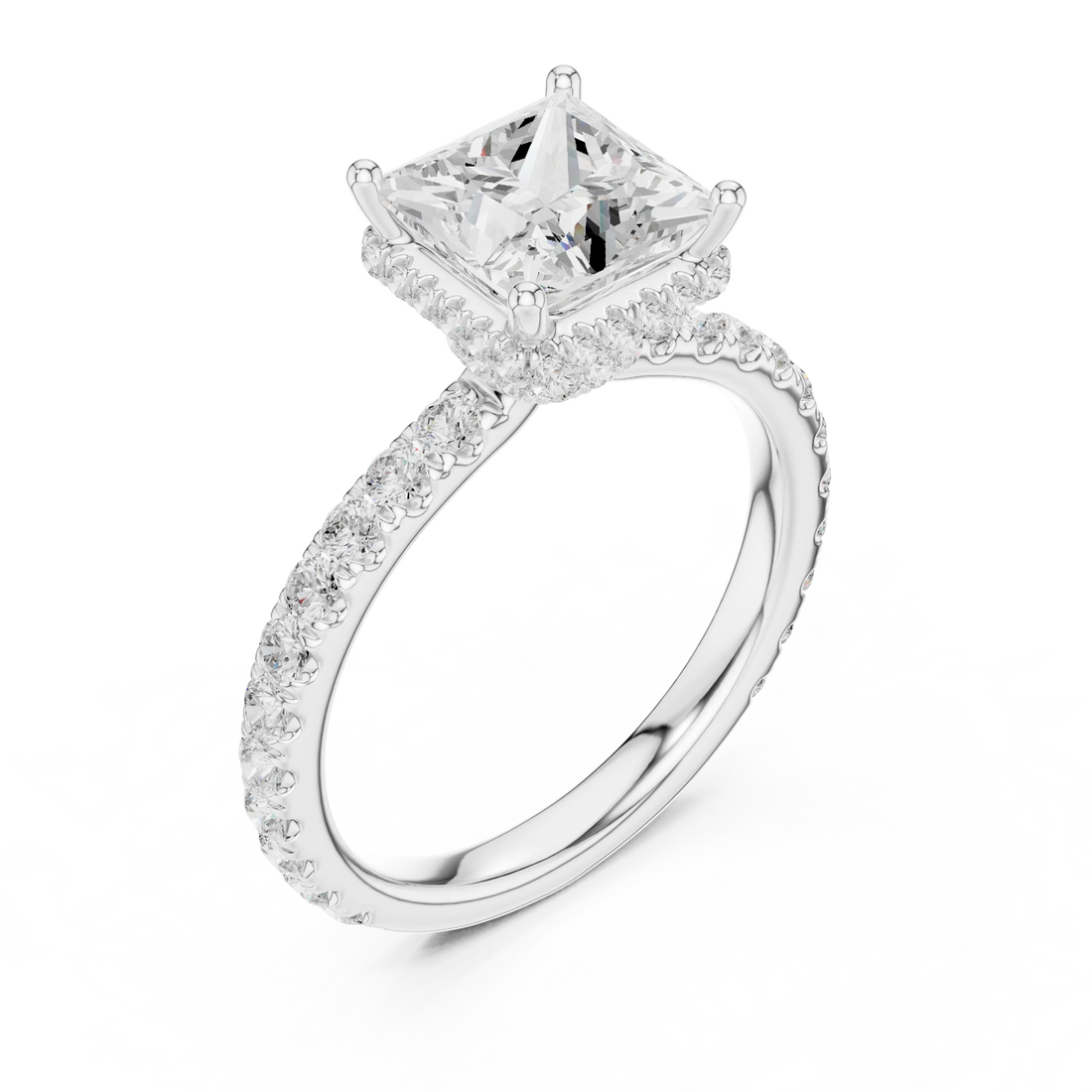 Princess Cut Diamond Double Halo Pave Engagement Ring