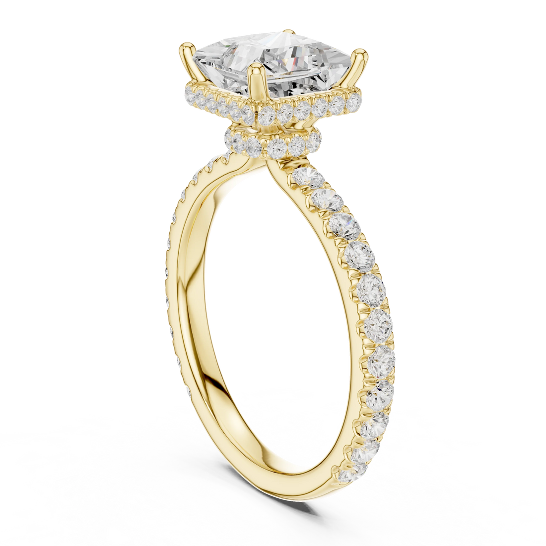 Princess Cut Diamond Double Halo Pave Engagement Ring