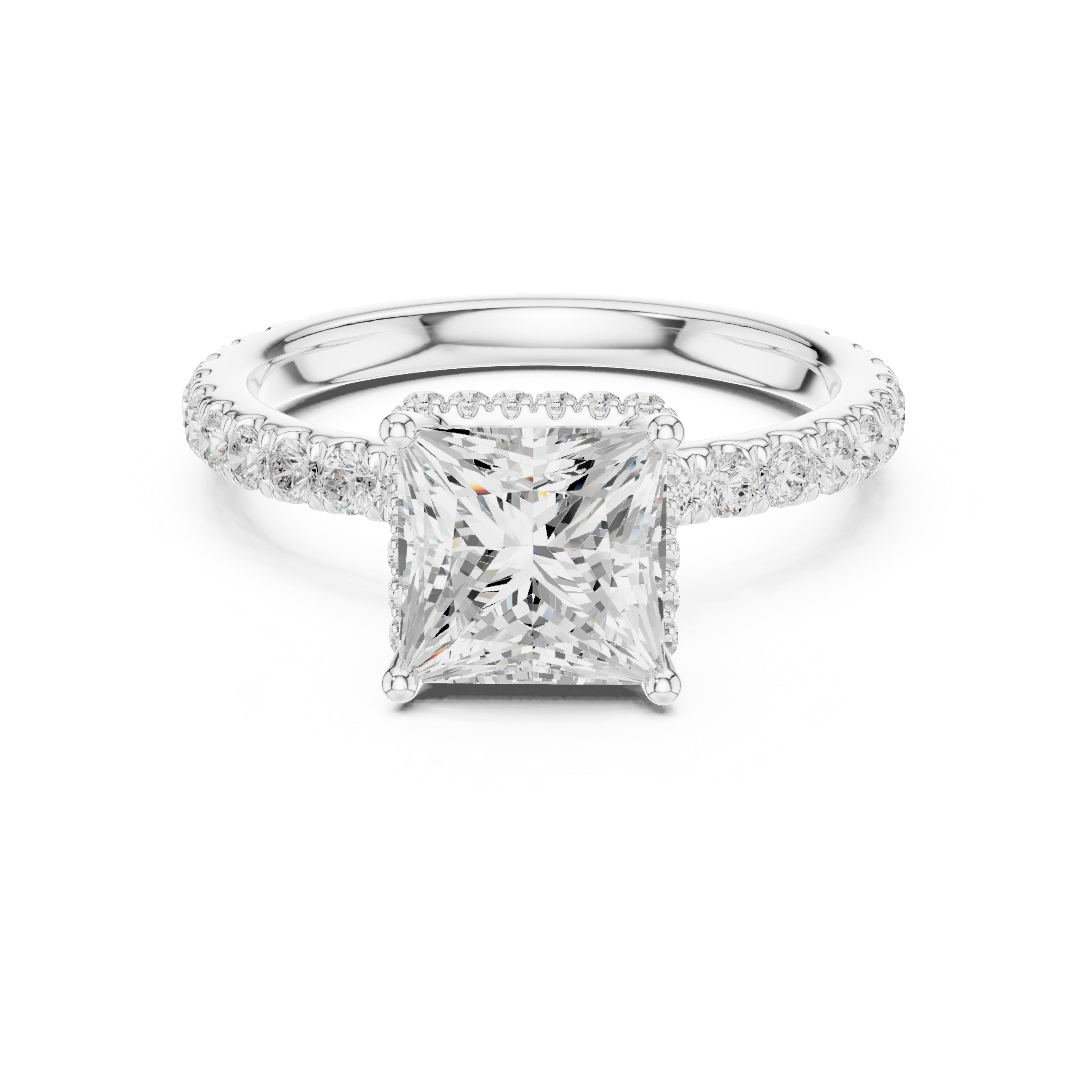 Princess Cut Diamond Double Halo Pave Engagement Ring
