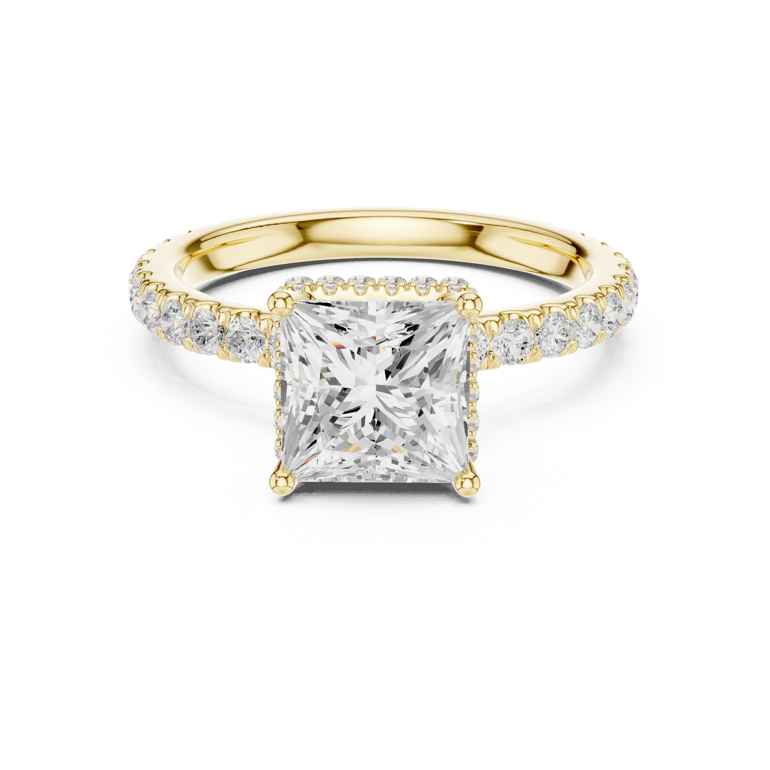 Princess Cut Diamond Double Halo Pave Engagement Ring