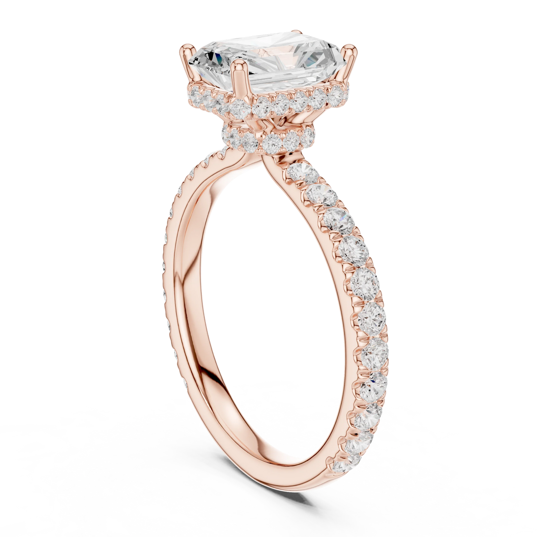 Radiant Cut Diamond Double Halo Pave Engagement Ring