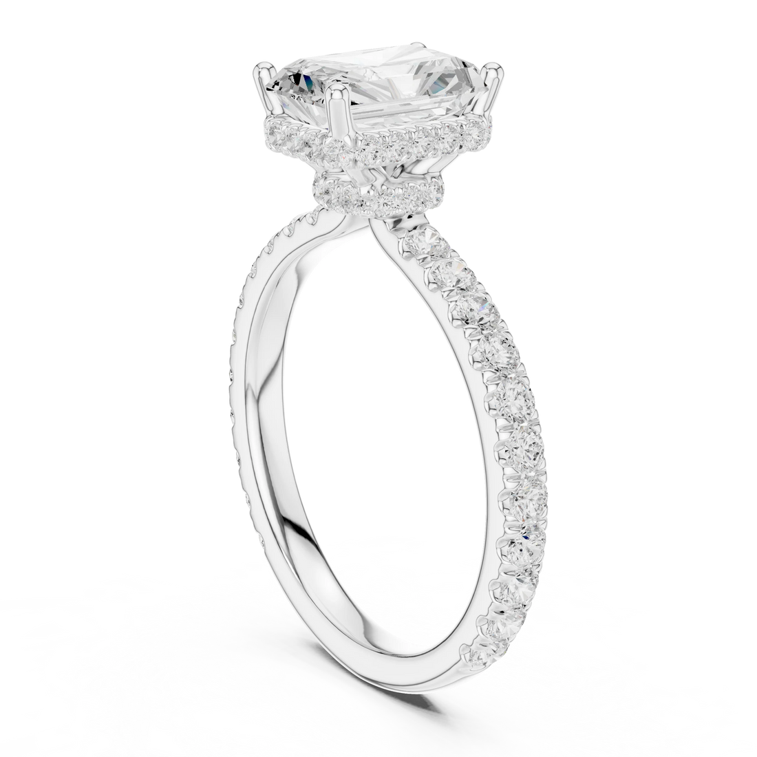 Radiant Cut Diamond Double Halo Pave Engagement Ring