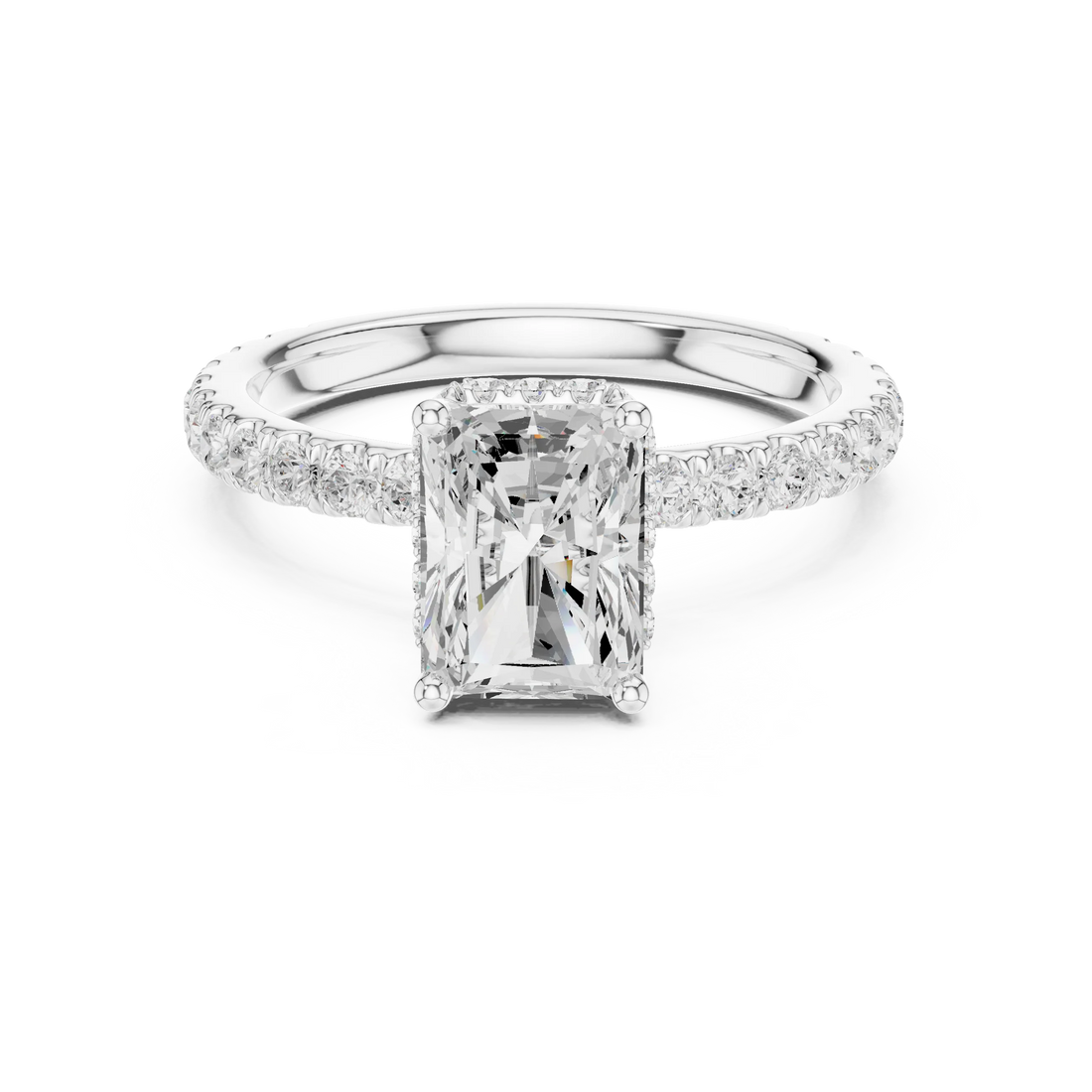 Radiant Cut Diamond Double Halo Pave Engagement Ring