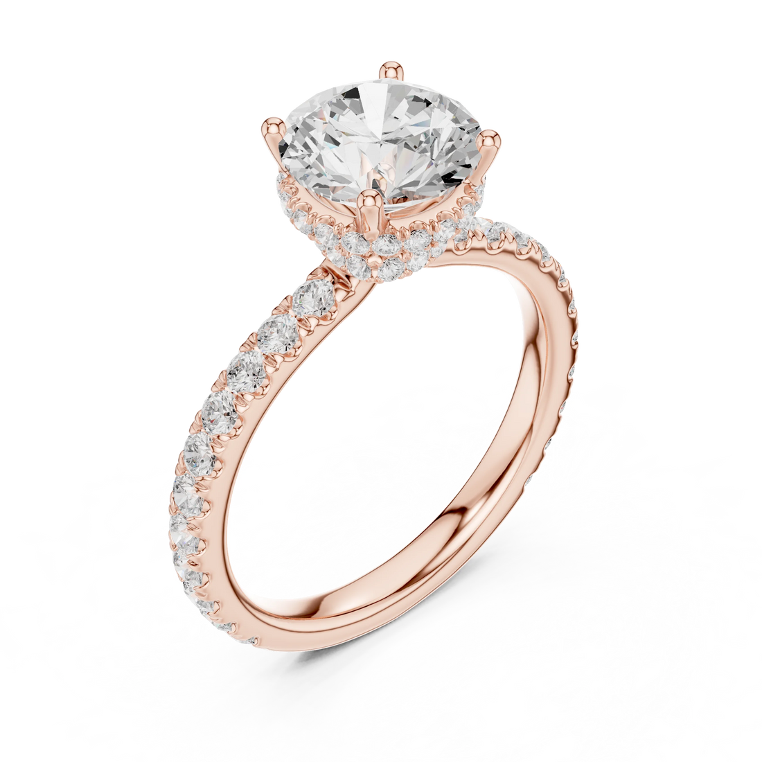 Round Cut Diamond Double Halo Pave Engagement Ring