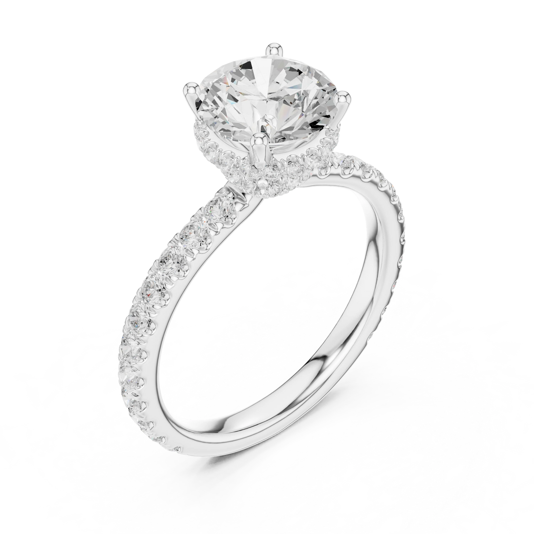 Round Cut Diamond Double Halo Pave Engagement Ring