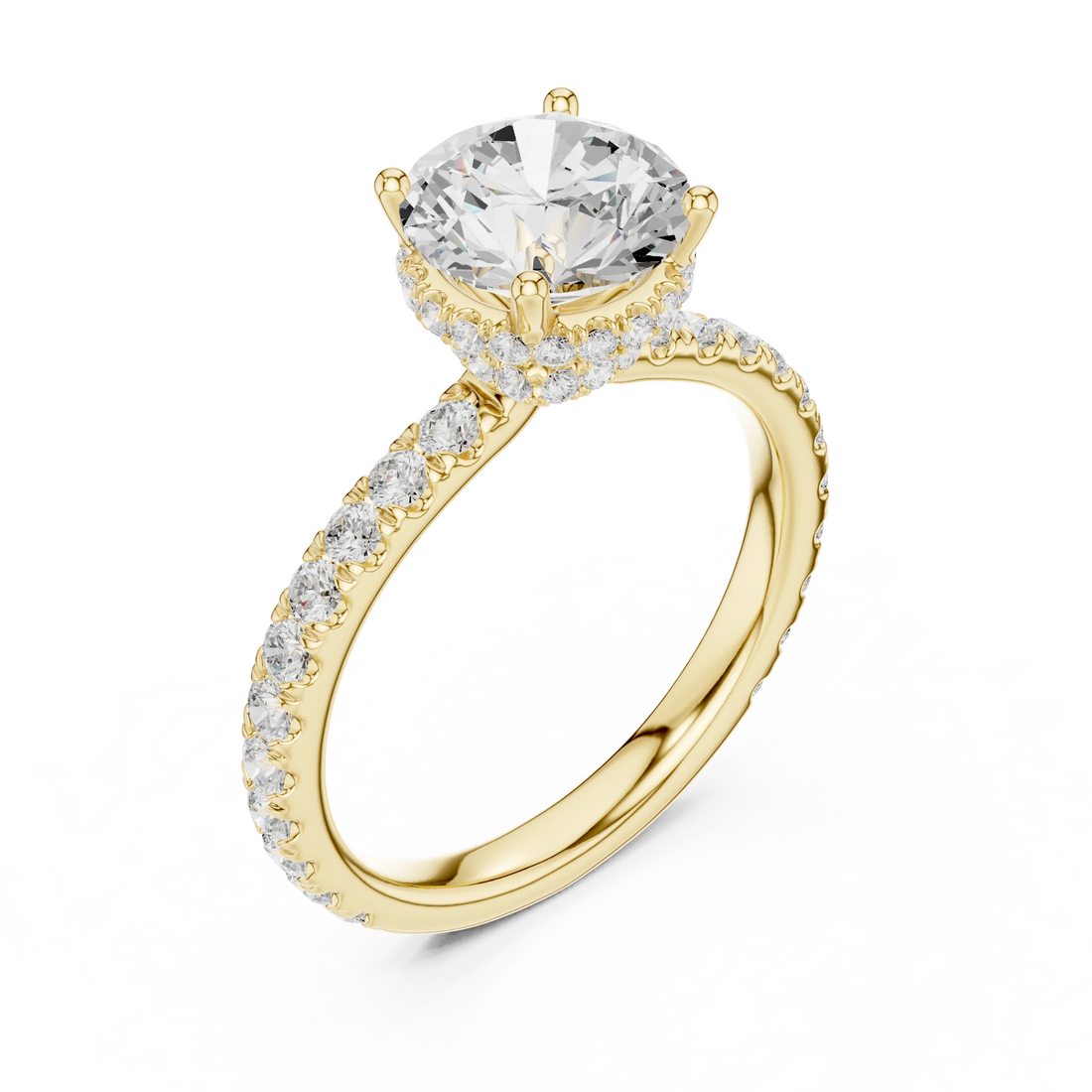 Round Cut Diamond Double Halo Pave Engagement Ring