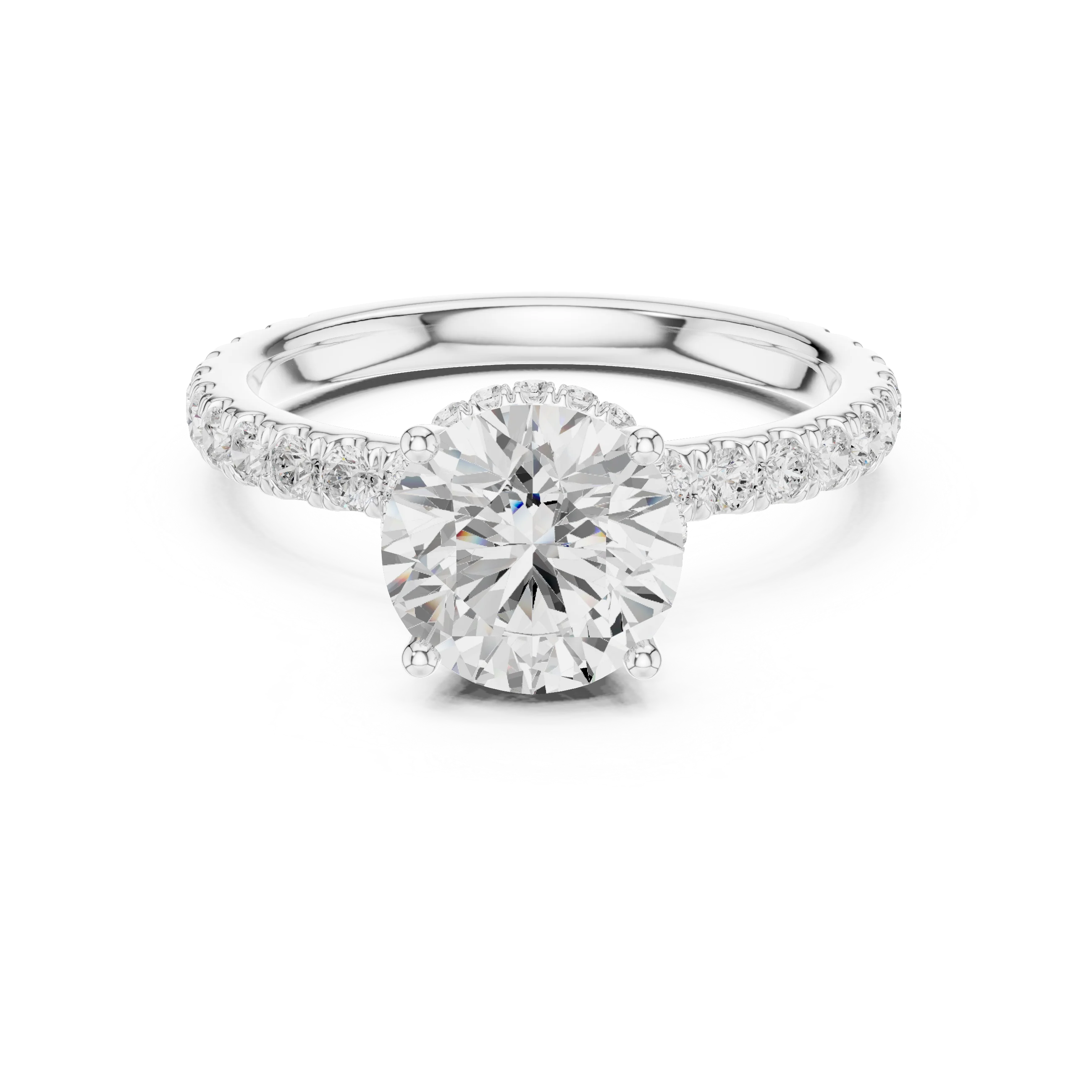 Round Cut Diamond Double Halo Pave Engagement Ring