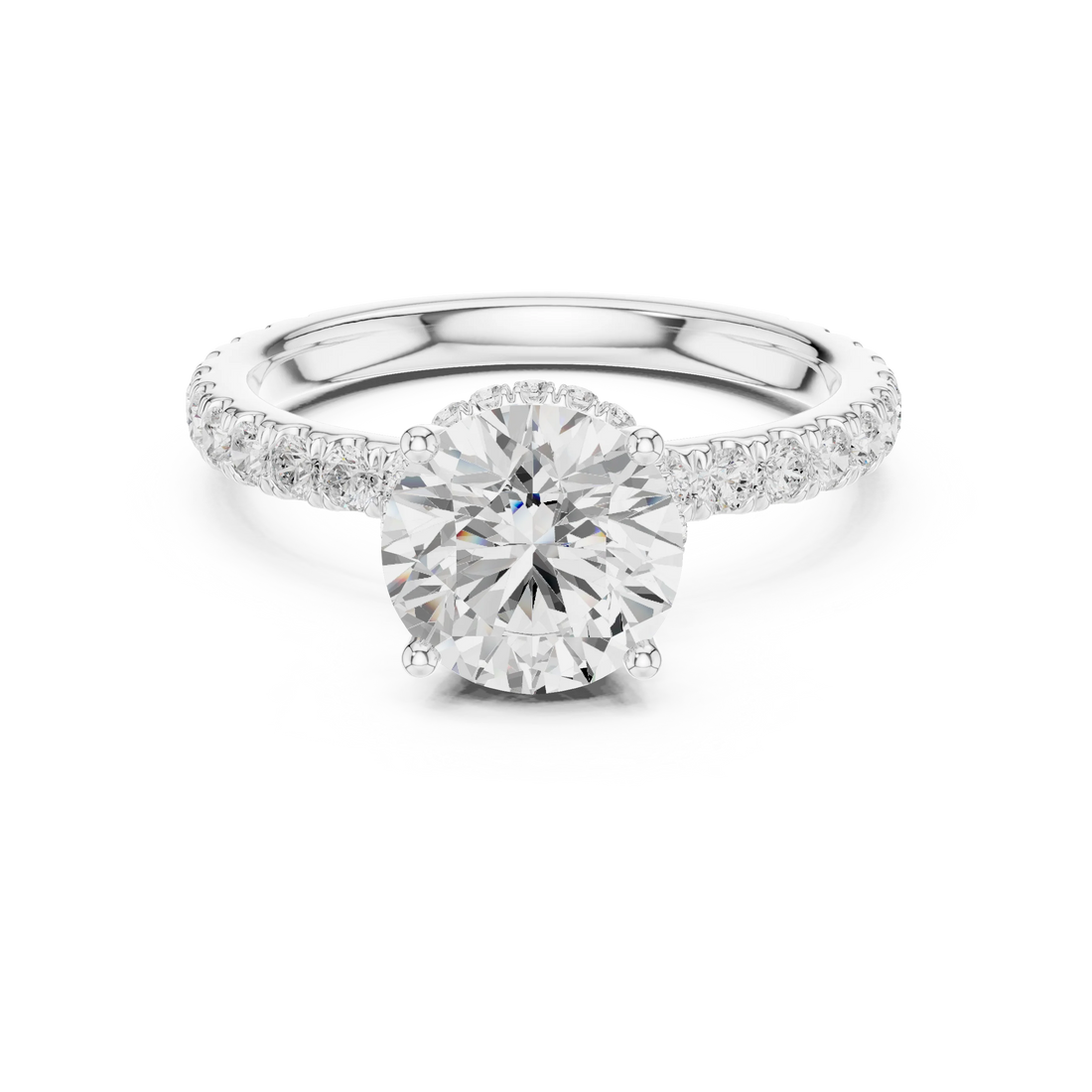 Round Cut Diamond Double Halo Pave Engagement Ring
