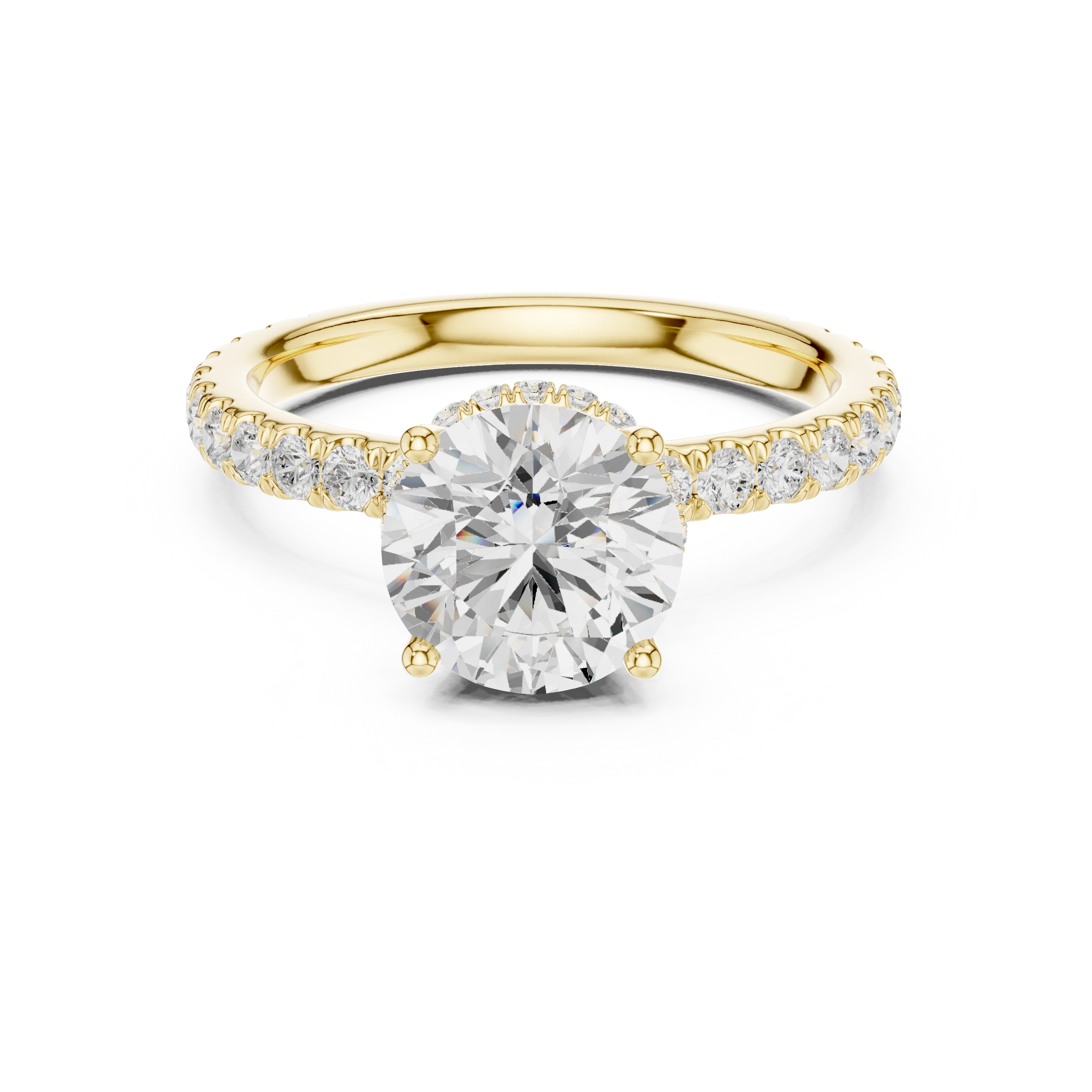Round Cut Diamond Double Halo Pave Engagement Ring