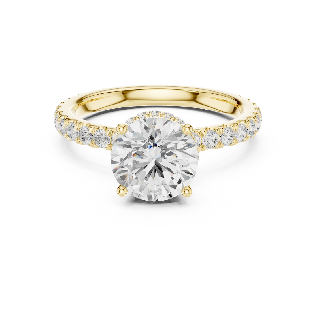 Round Cut Diamond Double Halo Pave Engagement Ring