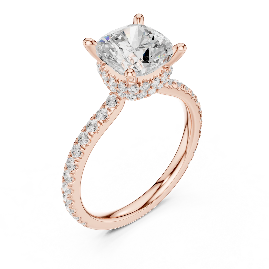 Cushion Cut Diamond Double Hidden Halo Engagement Ring