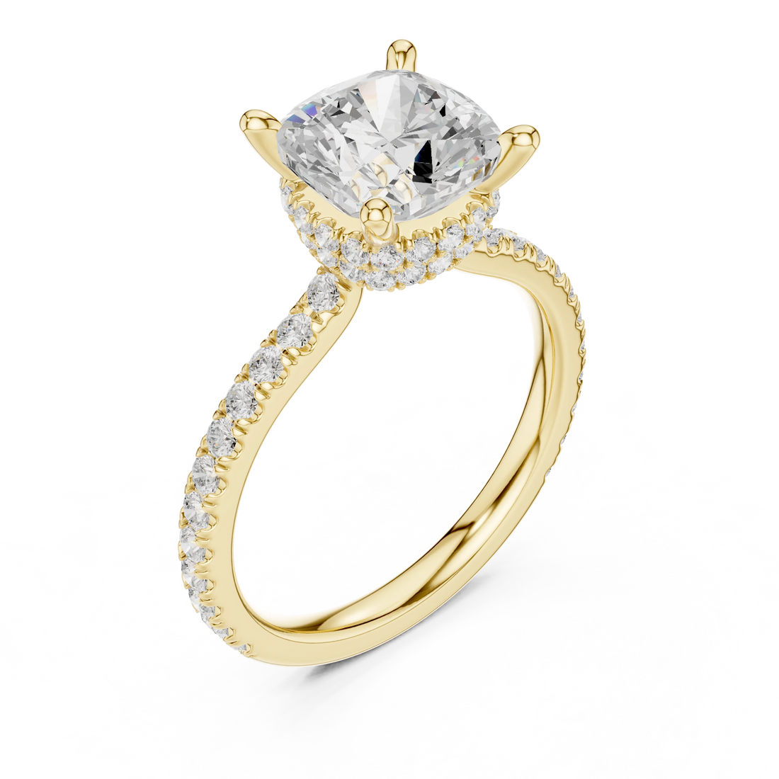 Cushion Cut Diamond Double Hidden Halo Engagement Ring