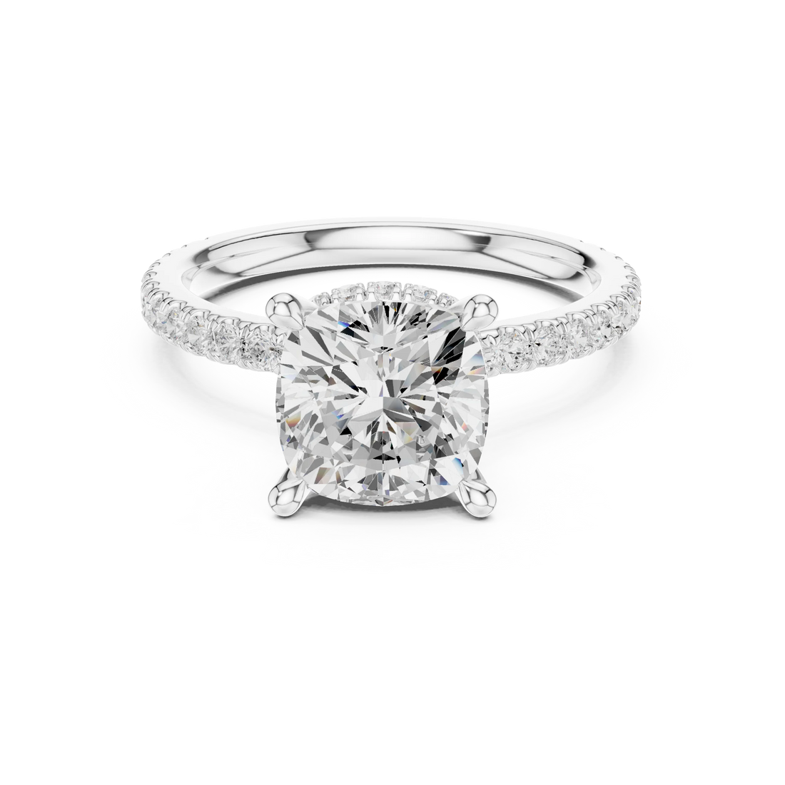 Cushion Cut Diamond Double Hidden Halo Engagement Ring