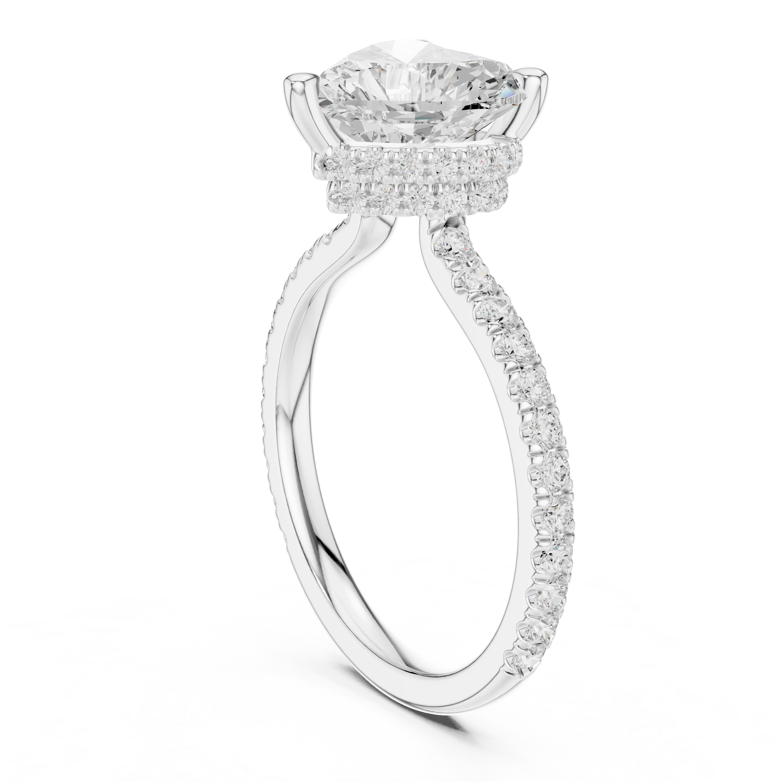 Heart Cut Diamond Double Hidden Halo Engagement Ring