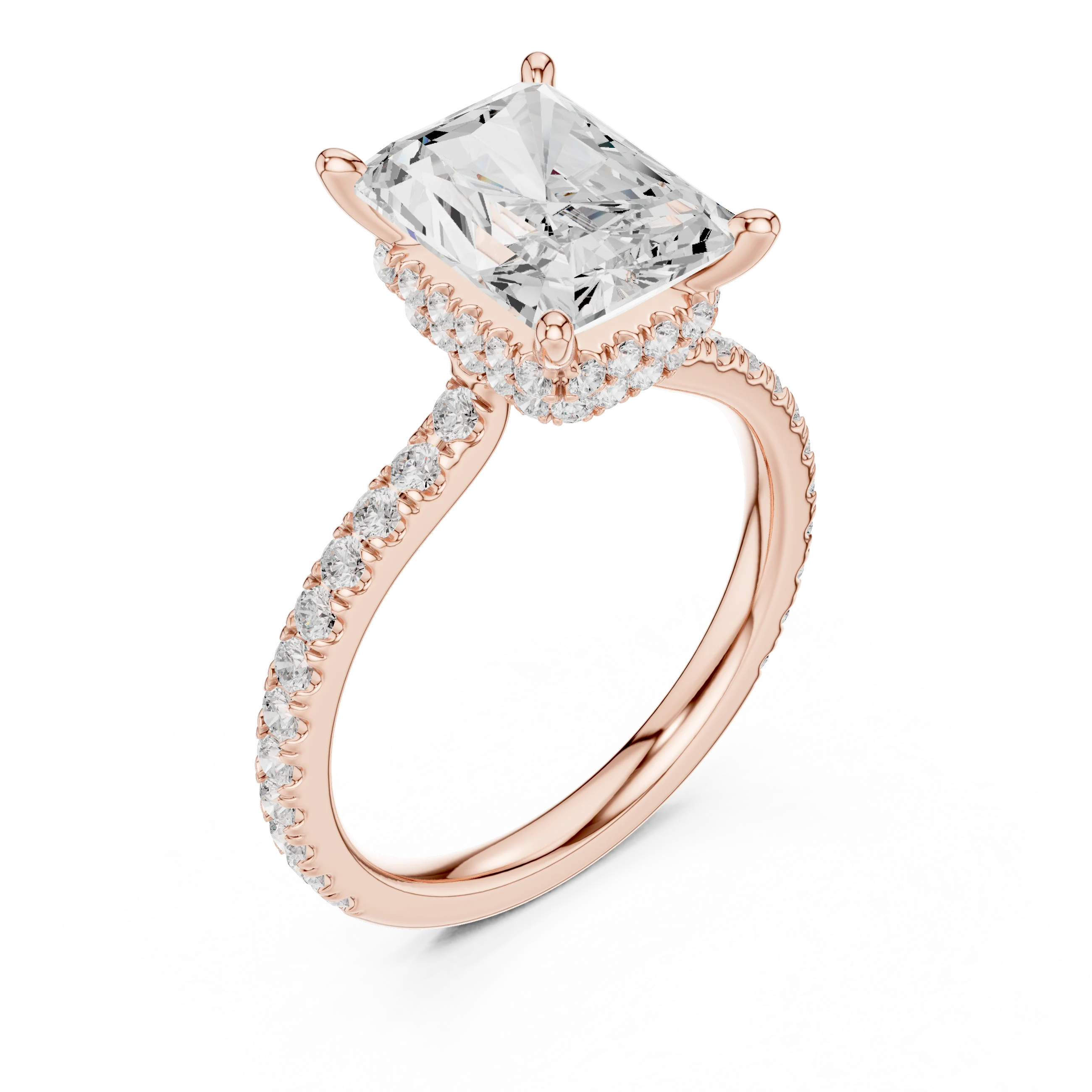 Radiant Cut Diamond Double Hidden Halo Engagement Ring